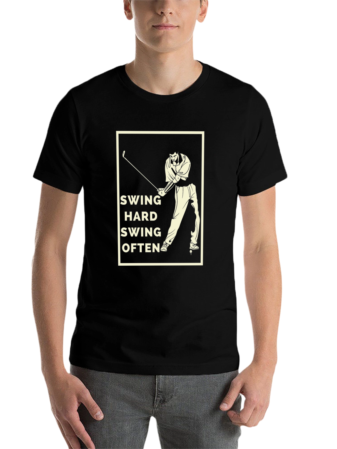 Black Swing Hard Golf T-Shirt - Black Cotton Tee view 7