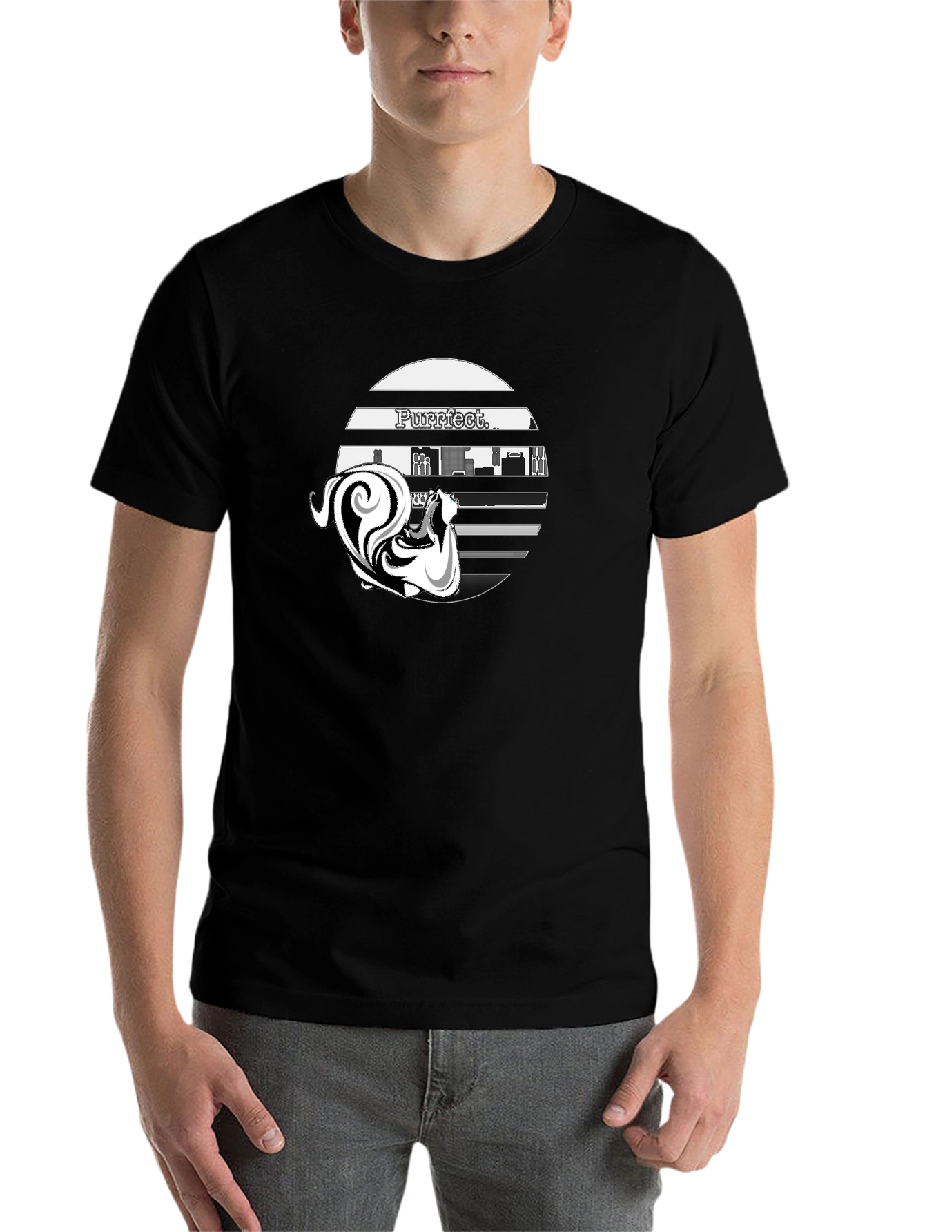 Black Purrfect Cat Graphic T-Shirt - Stylish Black Cotton Tee view 7