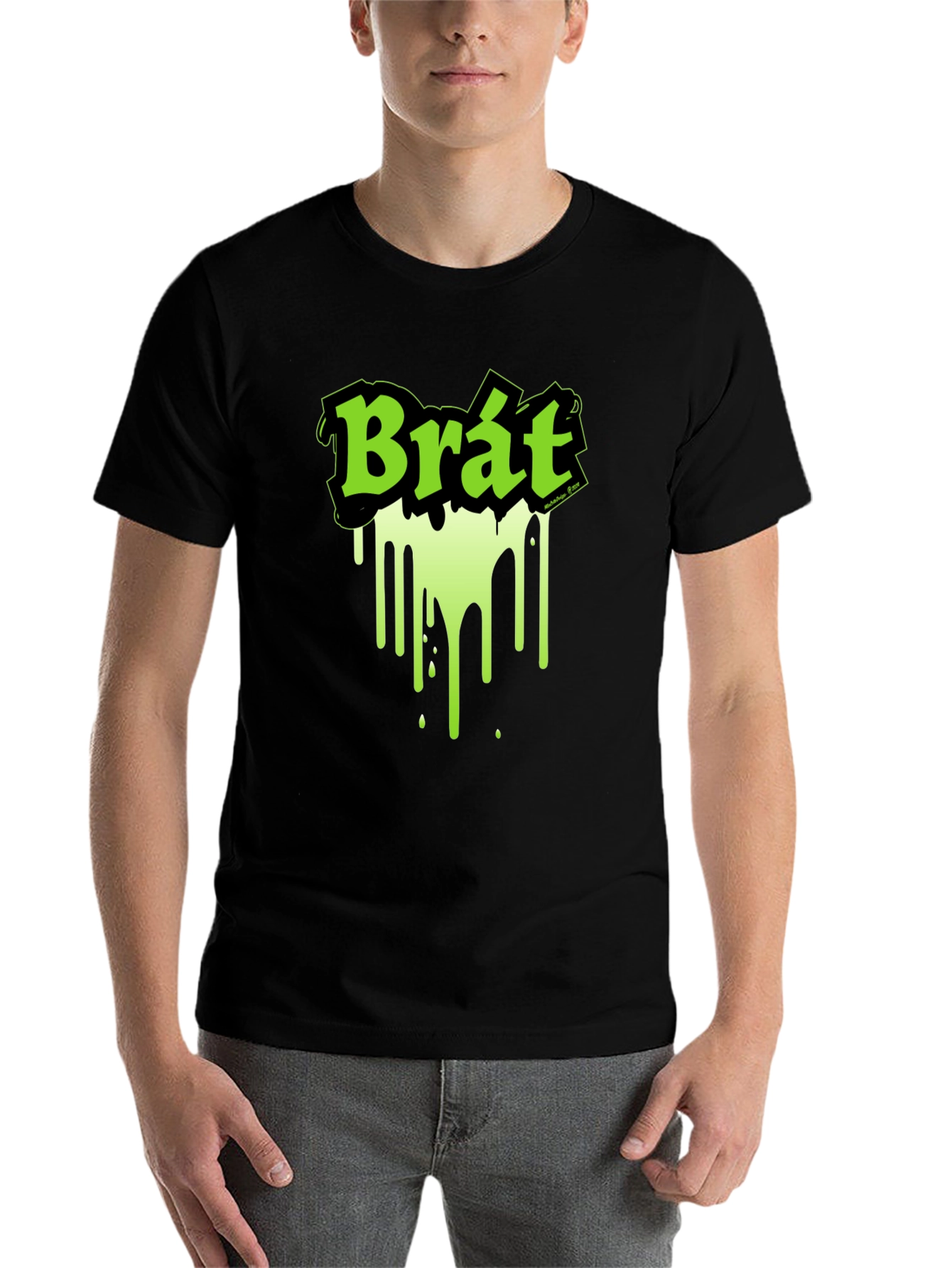 Black Brat Graphic Tee - Black T-Shirt with Neon Green Design view 7