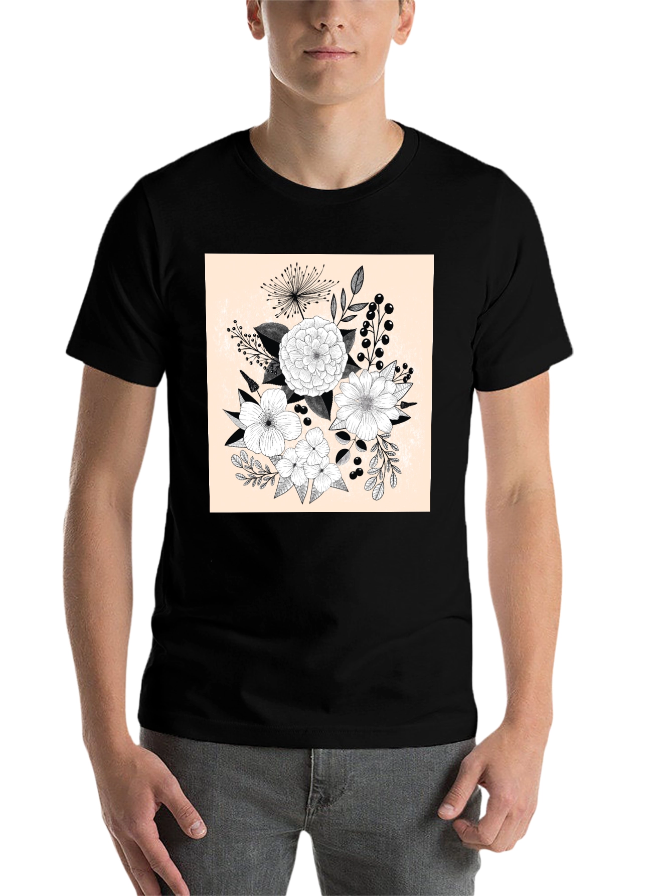 Black Floral Graphic Print Black T-Shirt view 7