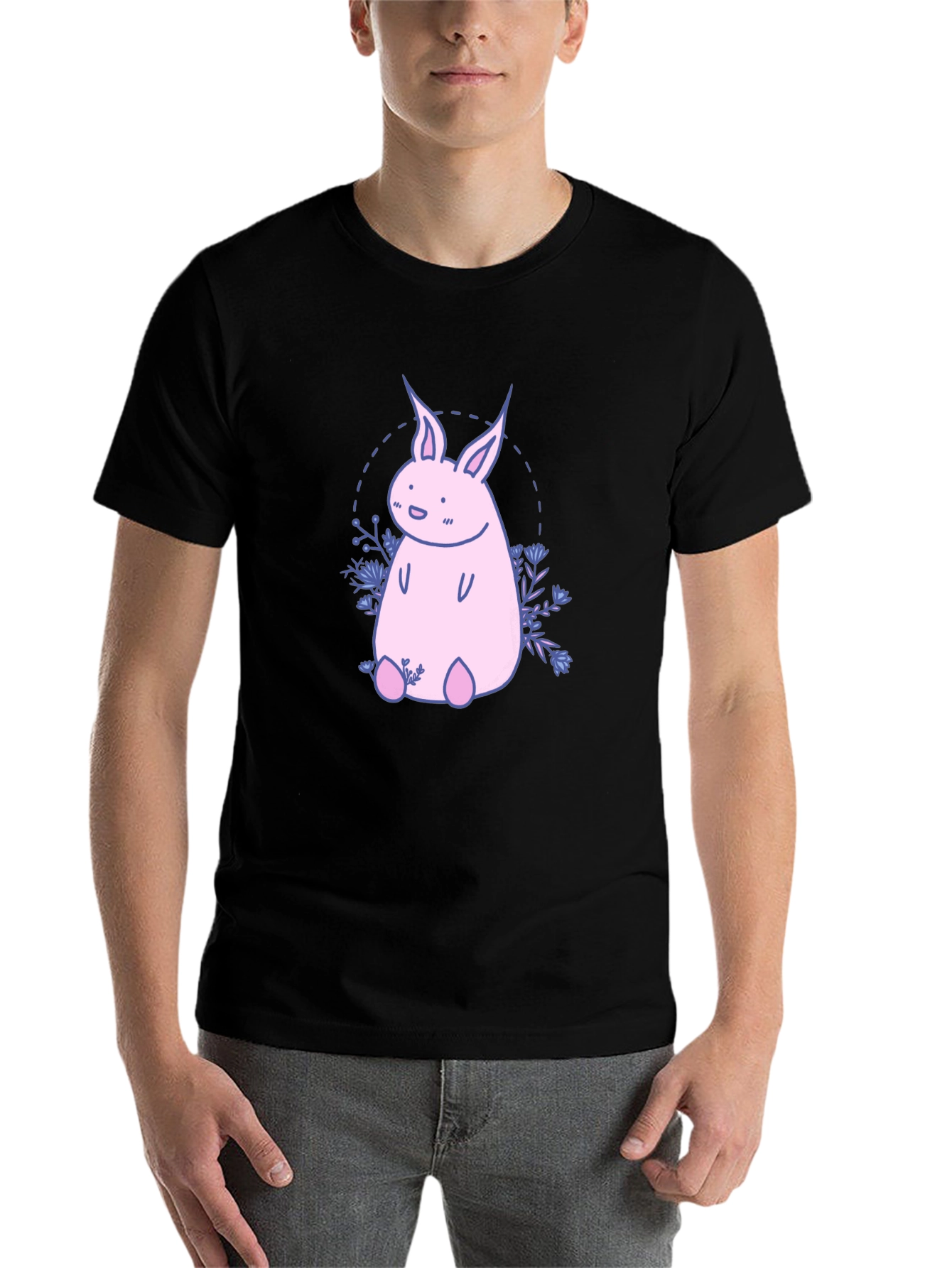 Black Cute Pink Bunny Graphic T-Shirt view 7
