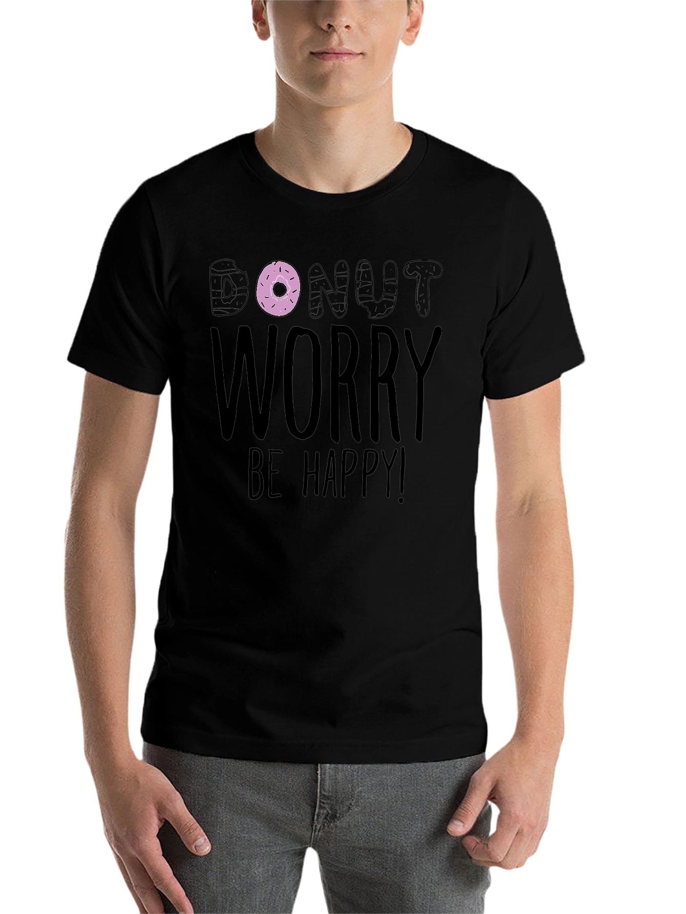 Black Donut Worry Be Happy Graphic Tee view 7