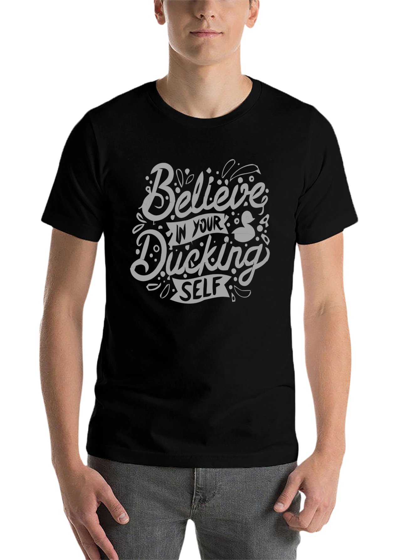 Black Believe In Your Ducking Self T-Shirt view 7