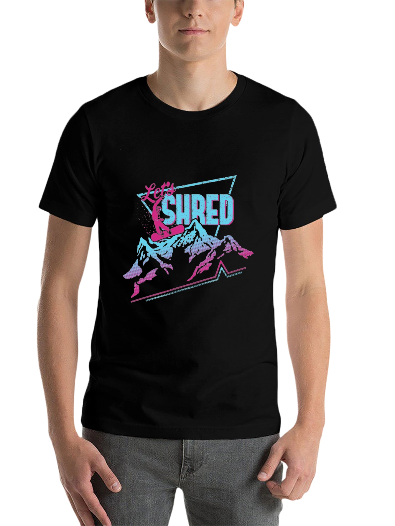 Black Let's Shred T-Shirt Retro Snowboard Design view 7