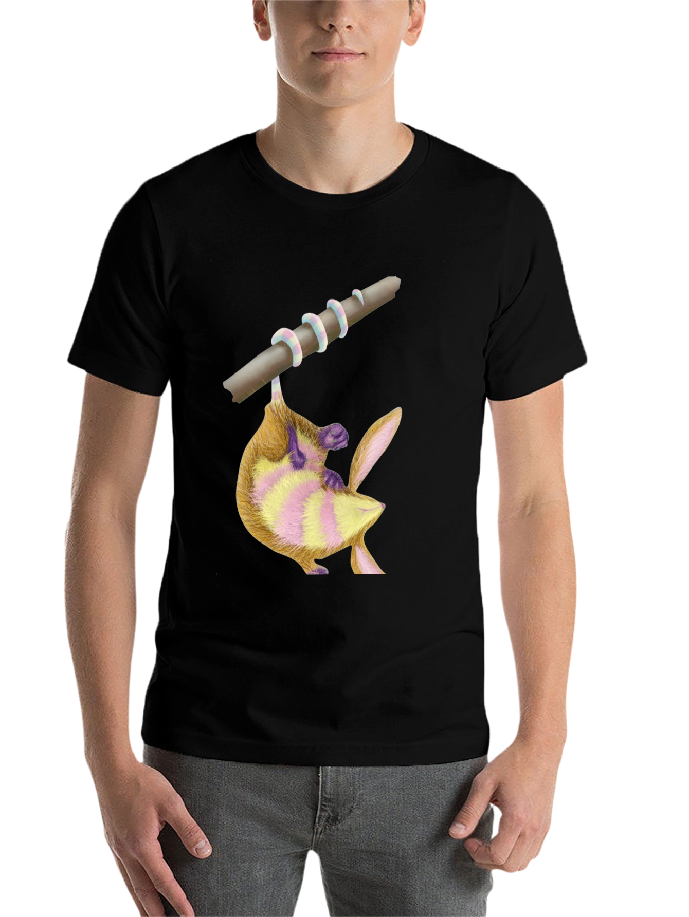 Black Cute Possum on Branch Graphic Tee view 7