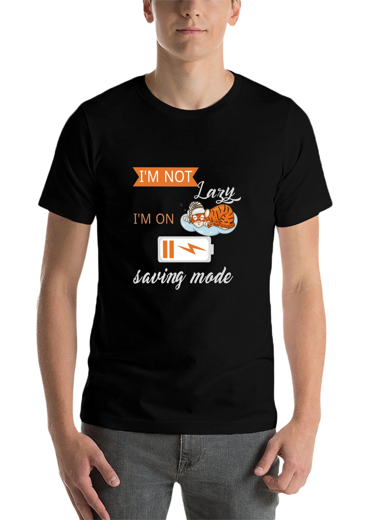 Black Lazy Saving Mode T-Shirt - Funny Graphic Tee view 7