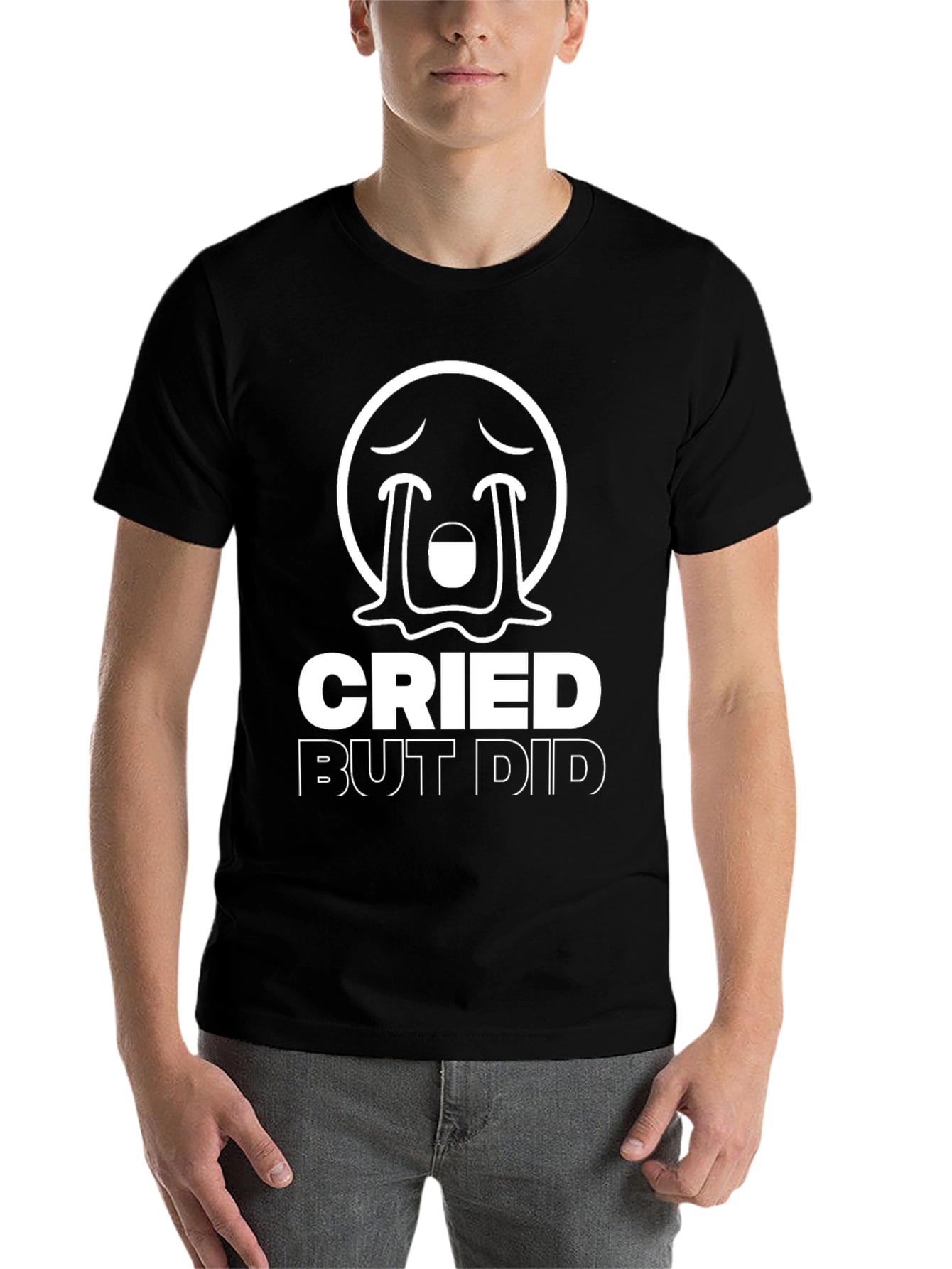 Black Cried But Did Funny Emoji Graphic T-Shirt view 7