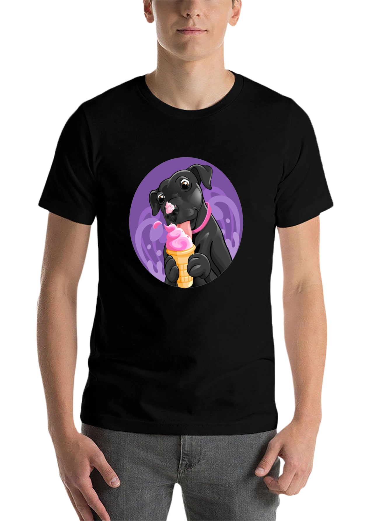 Black Dog Eating Ice Cream Graphic Tee - Black view 7