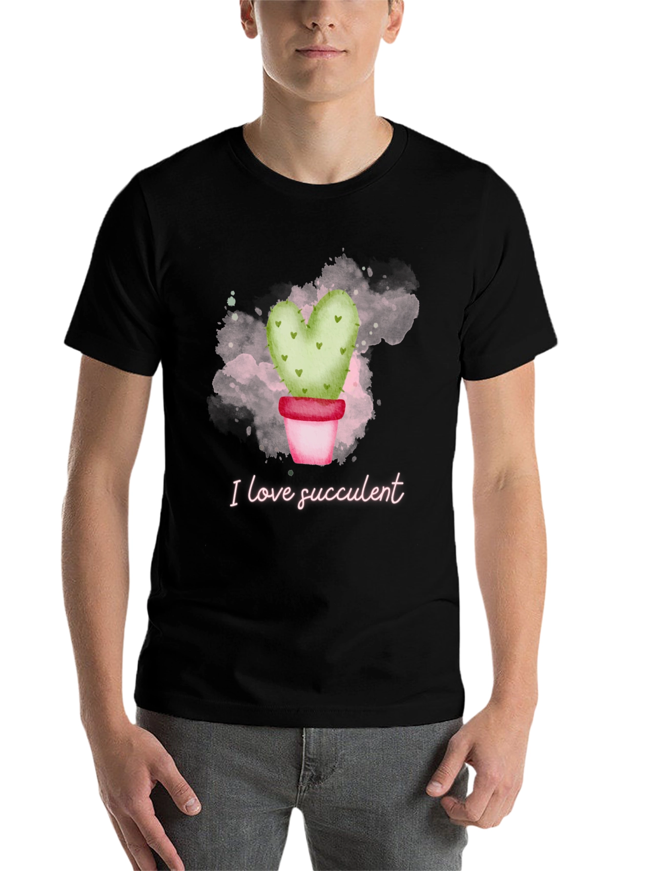 Black I Love Succulent T-Shirt - Heart Cactus view 7