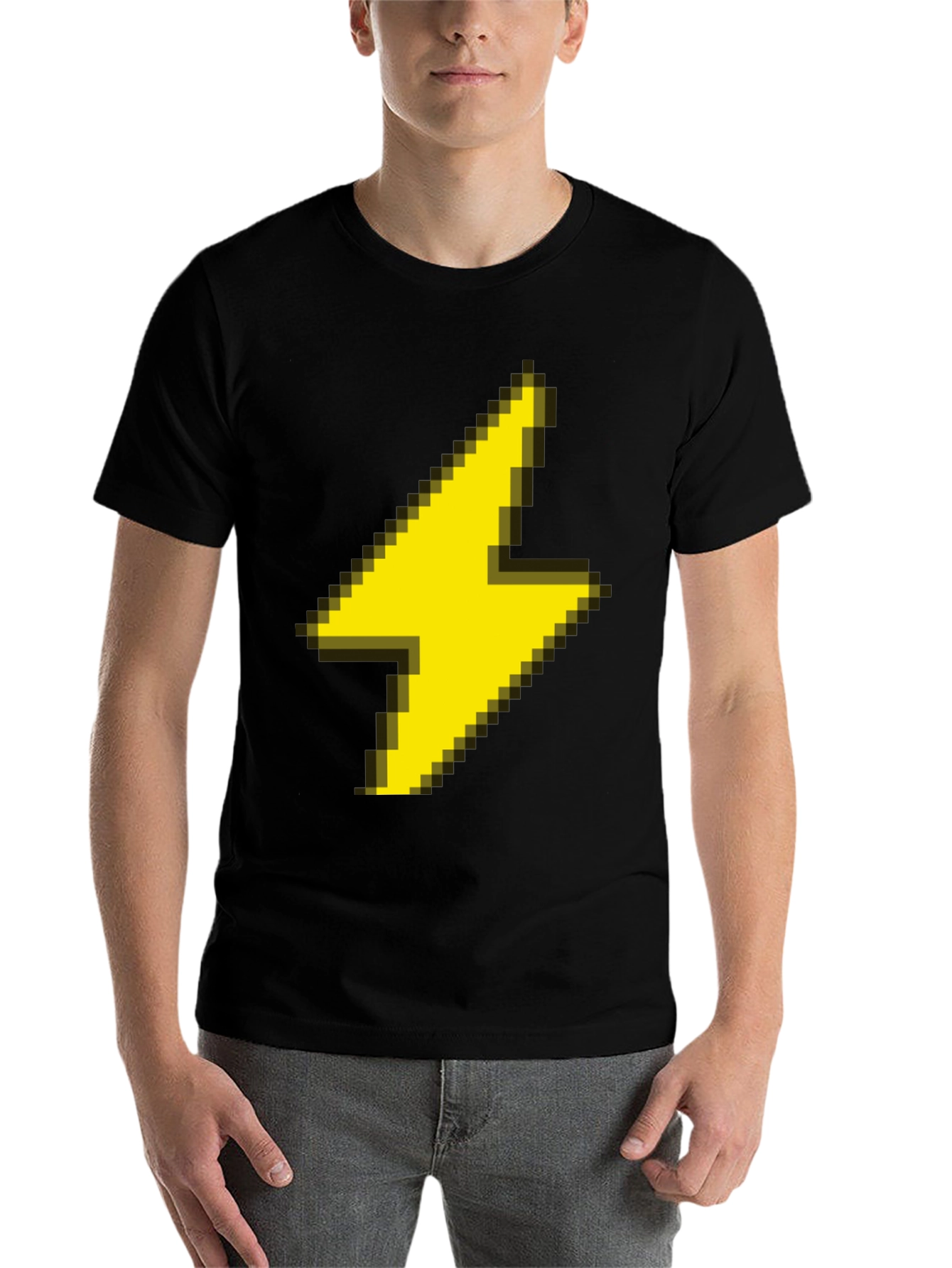Black Pixel Lightning Bolt Graphic Tee - Black Casual Shirt view 7