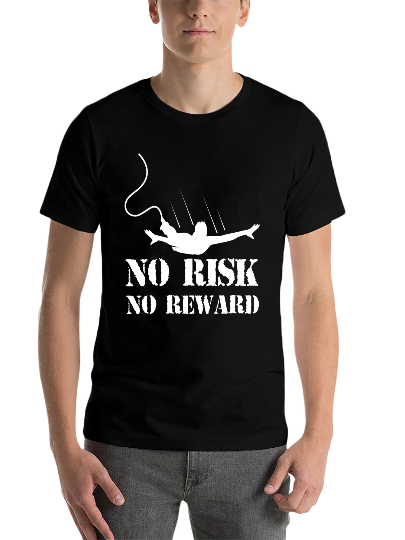 Black No Risk, No Reward Bungee Jumping T-Shirt view 7