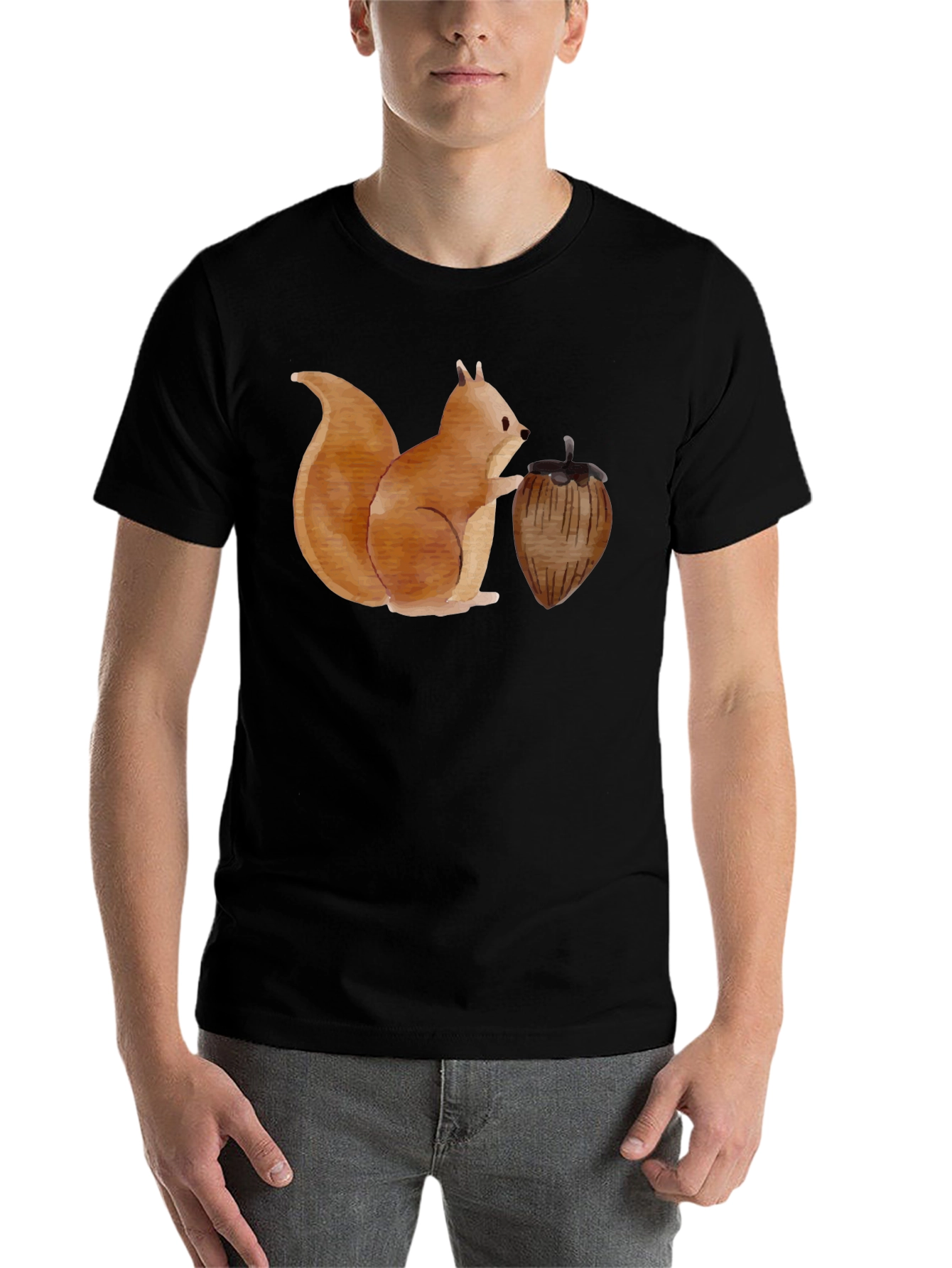 Black Squirrel & Nut Graphic Tee - Black Cotton Casual Comfort view 7