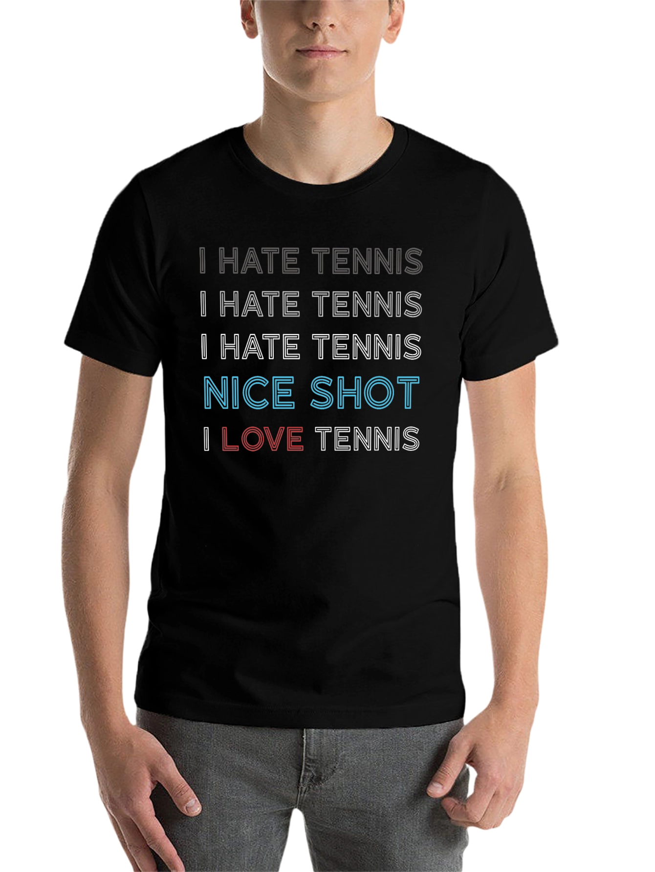 Black Funny Tennis Graphic Tee - I Hate Tennis Nice Shot I Love Tennis view 7