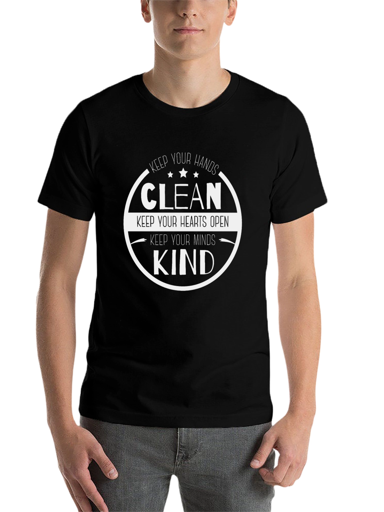 Black Keep Clean Graphic Print Crew Neck T-Shirt view 7