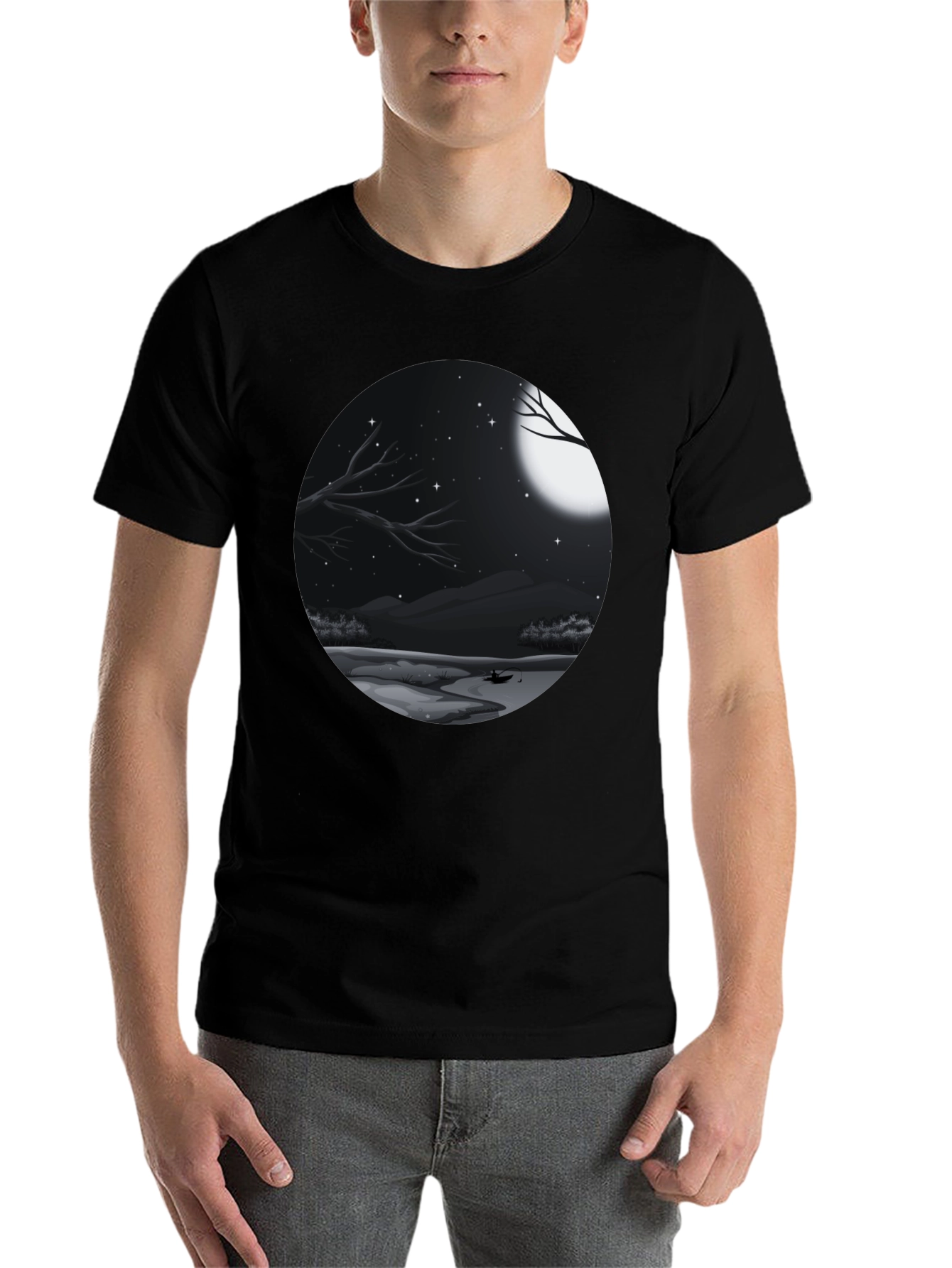Black Moonlit Lake Graphic Tee - Black view 7