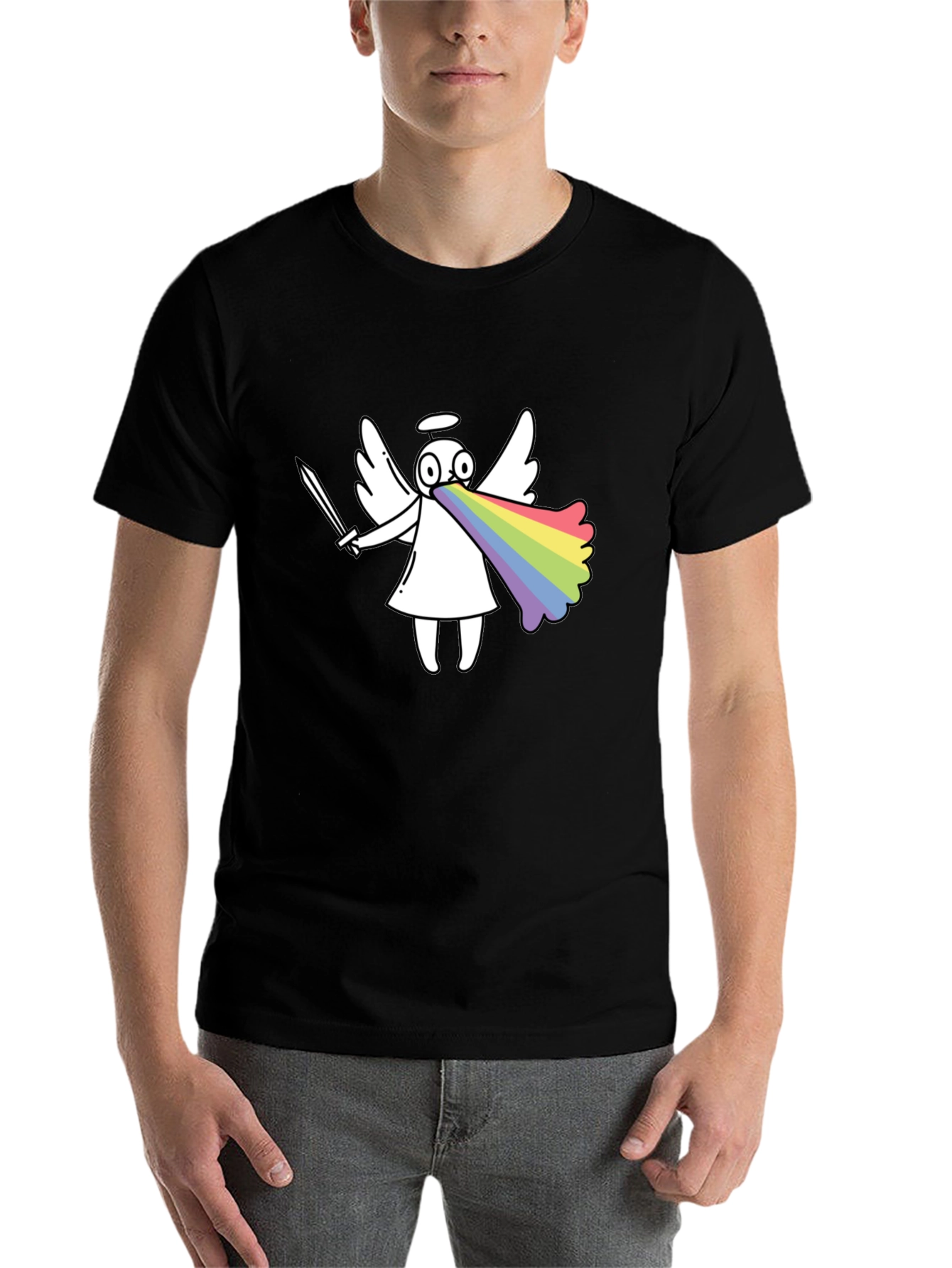Black Rainbow Angel Graphic T-Shirt view 7