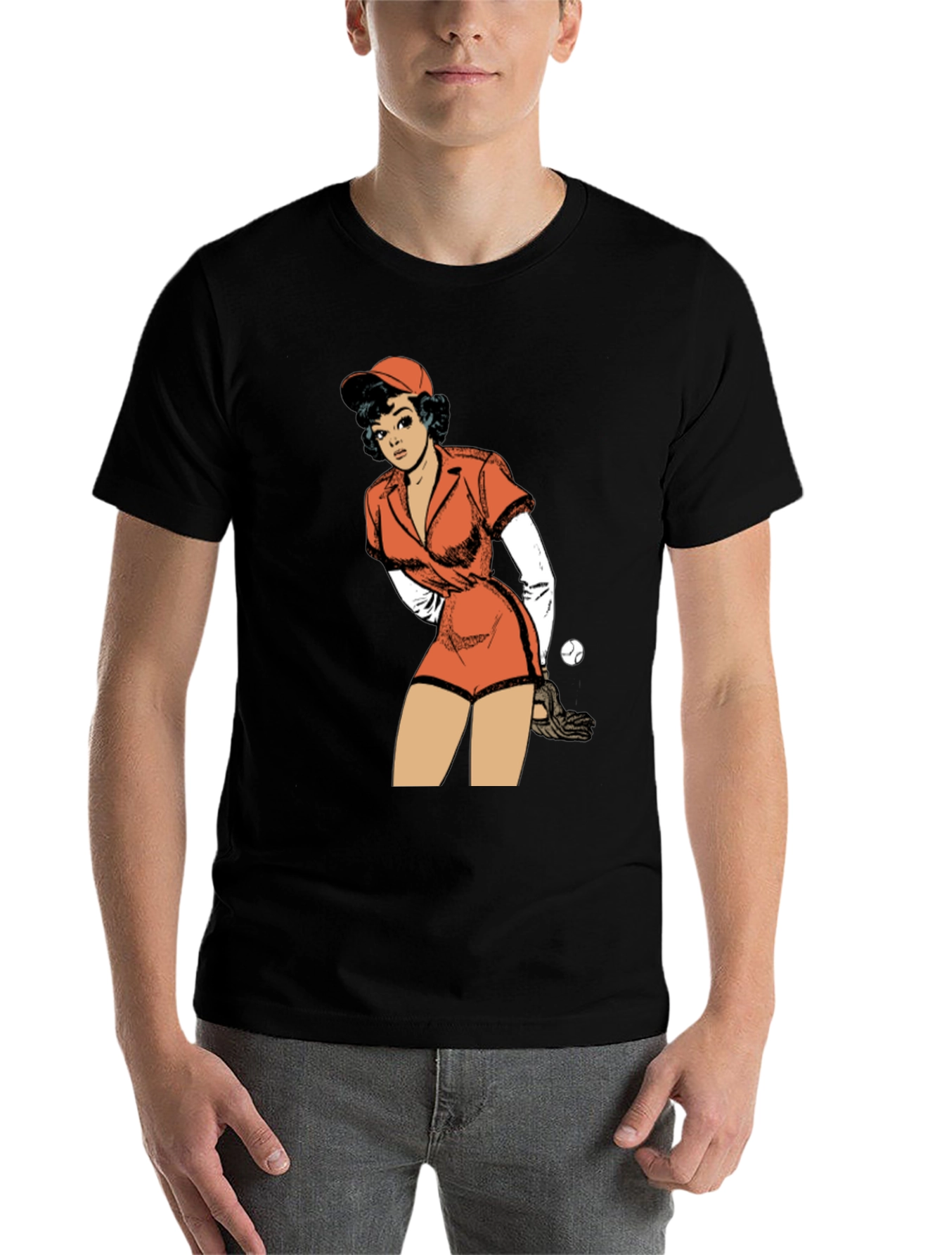 Black Retro Baseball Girl Graphic T-Shirt view 7