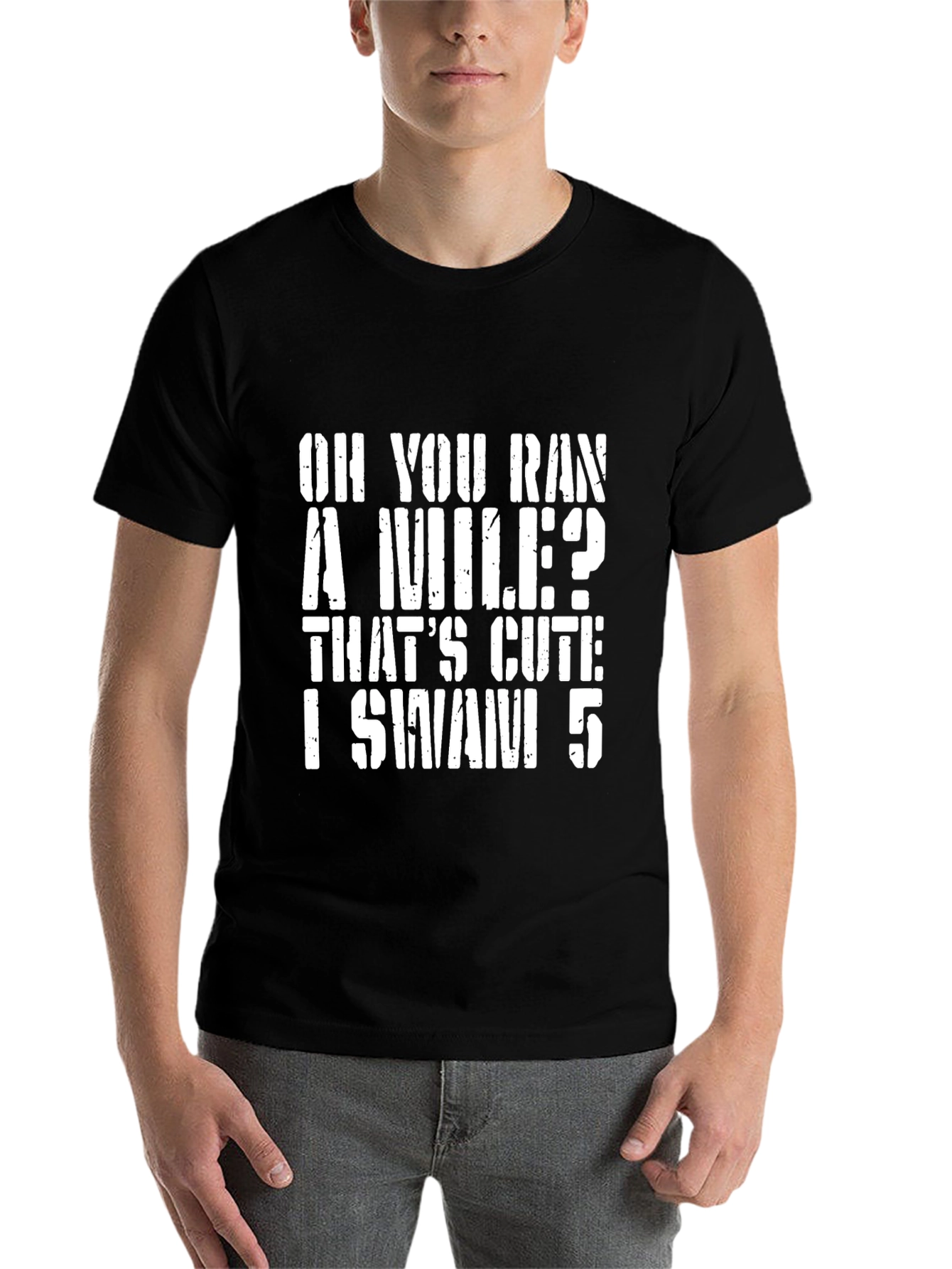 Black Funny "I Swim 5" Graphic T-Shirt view 7