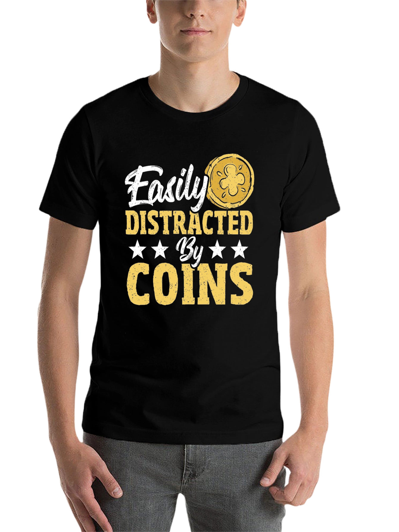 Black Easily Distracted by Coins - Graphic T-Shirt view 7