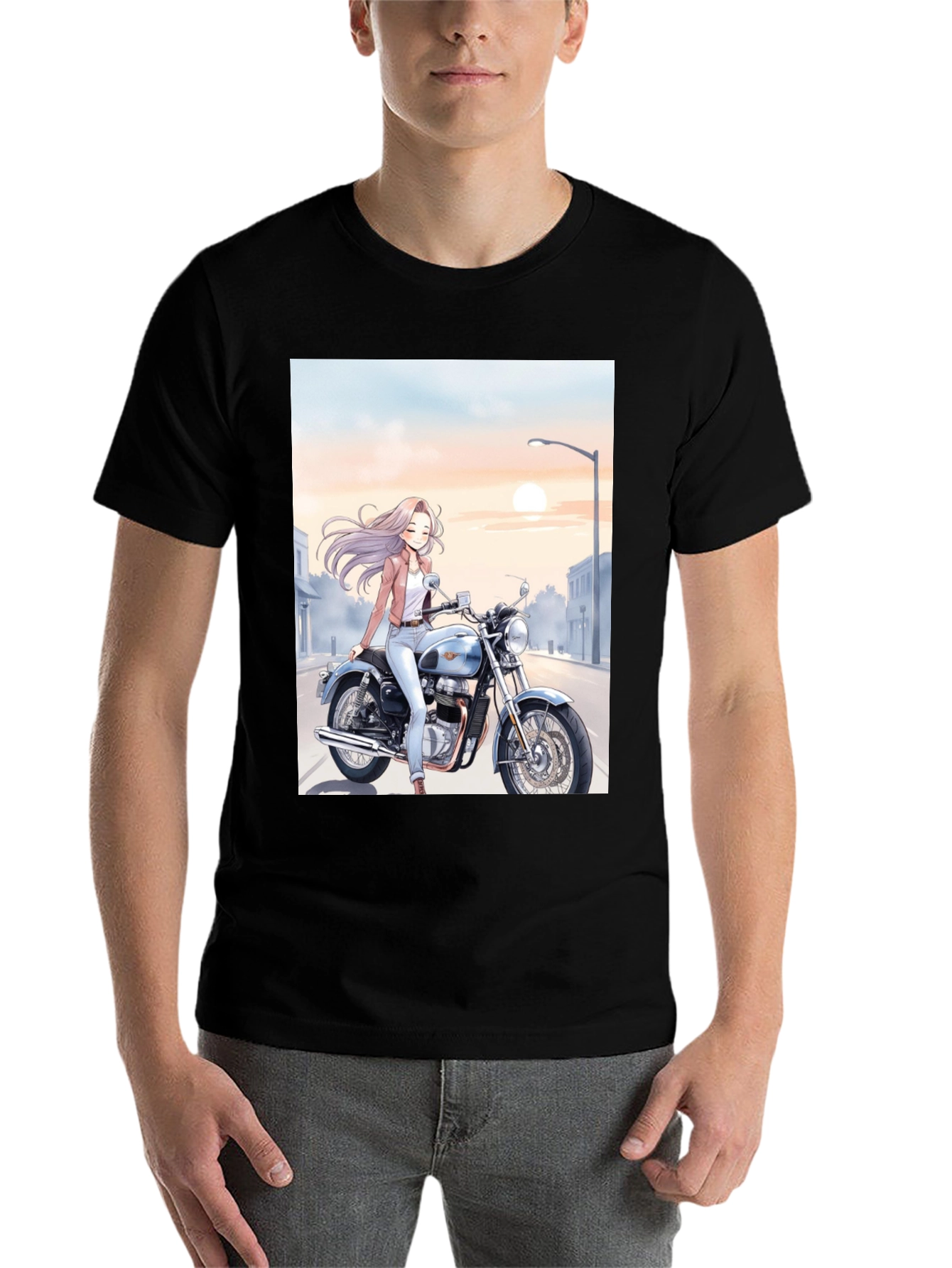 Black Anime Girl Motorcycle T-Shirt - Cool Graphic Tee view 7