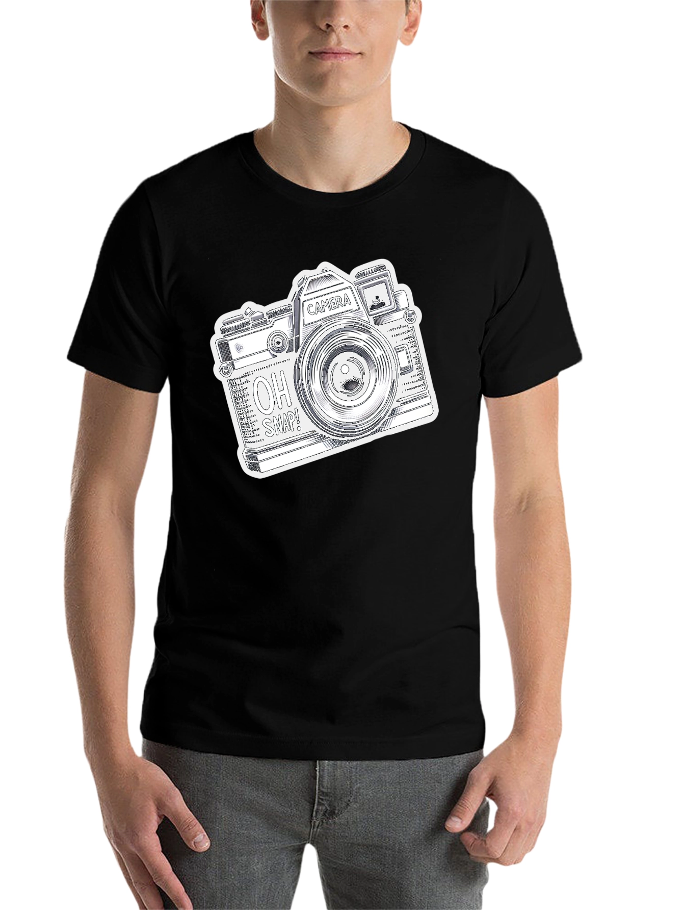Black Retro Camera Graphic Print Black T-Shirt view 7