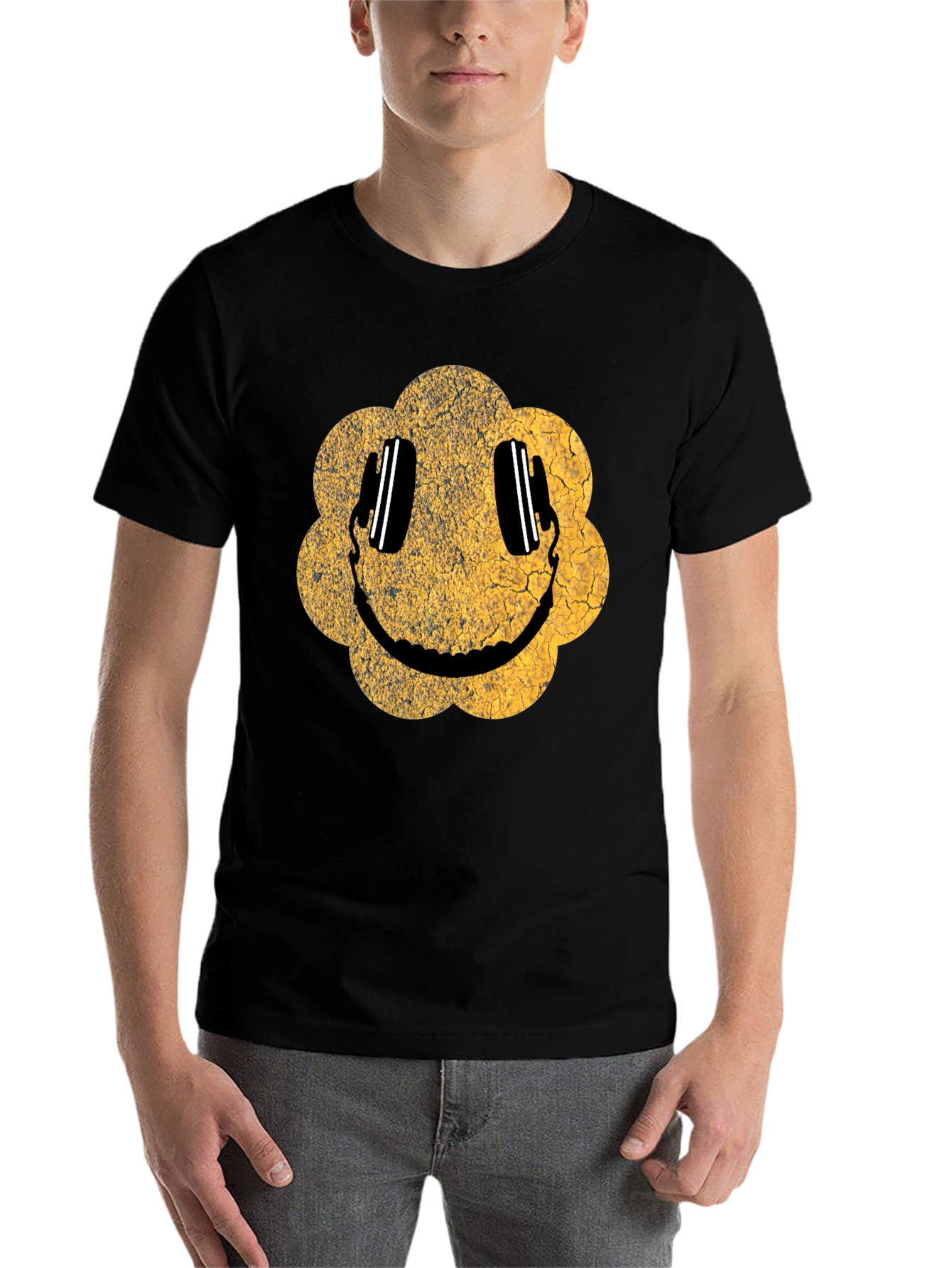 Black Vintage Smiley Face Graphic Tee view 7