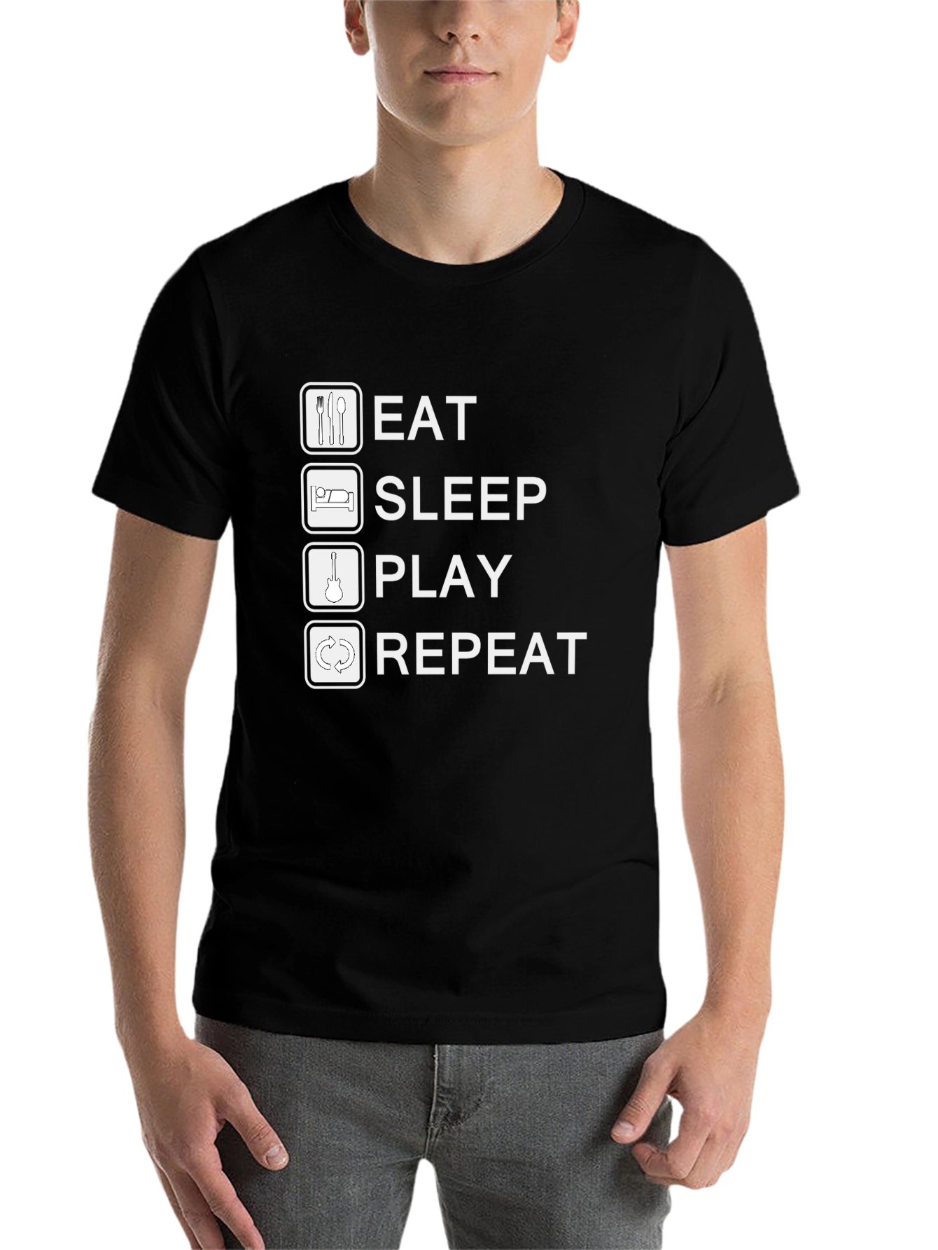 Black Eat Sleep Play Repeat Black Graphic Tee Shirt view 7