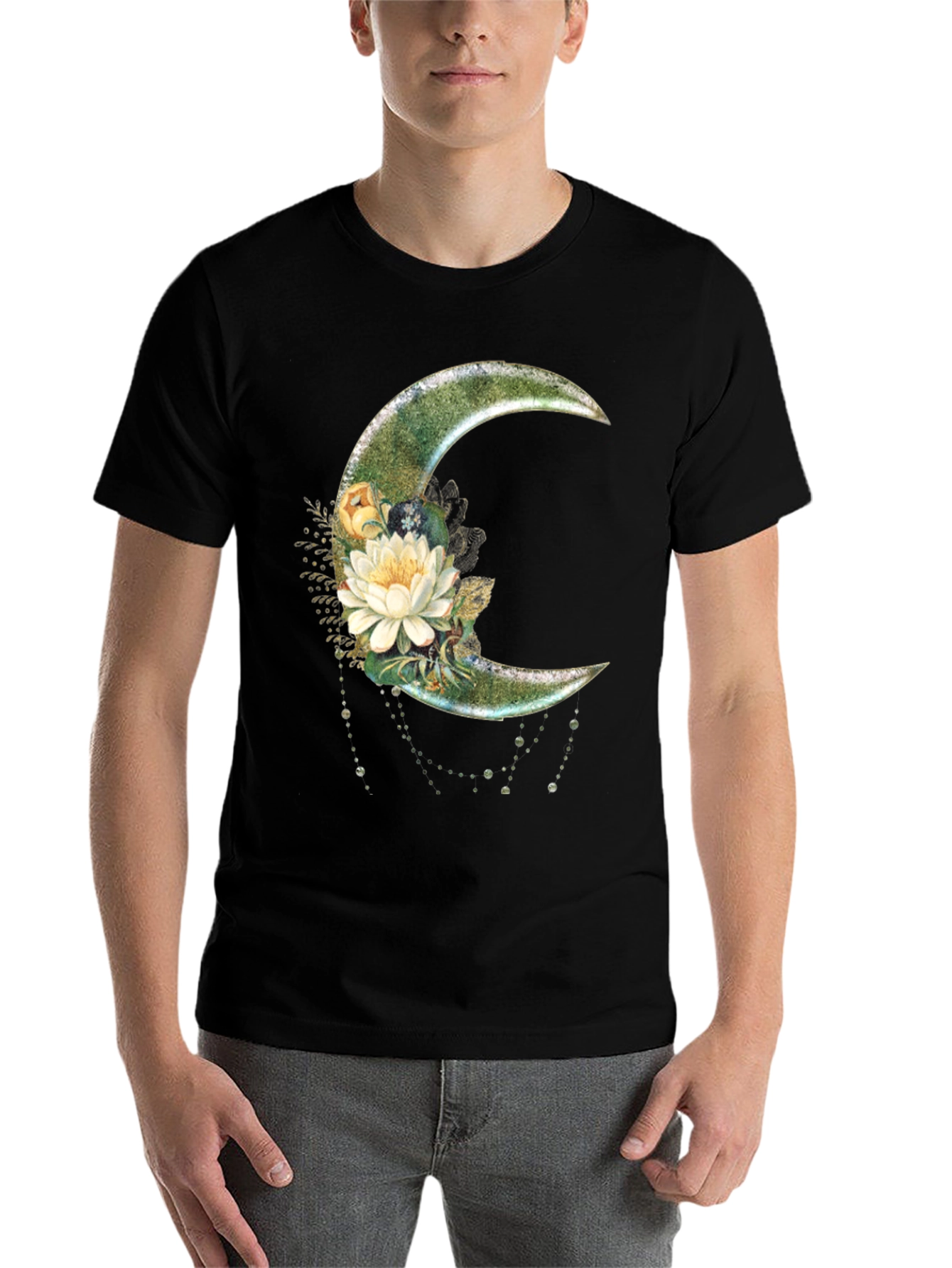 Black Floral Moon Graphic T-Shirt - Stylish Crescent Design view 7