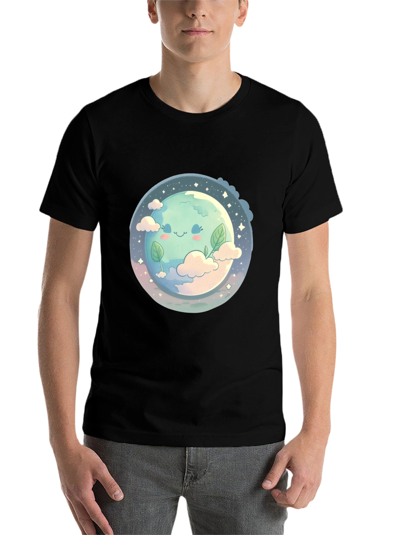 Black Cute Earth Graphic Black T-Shirt view 7