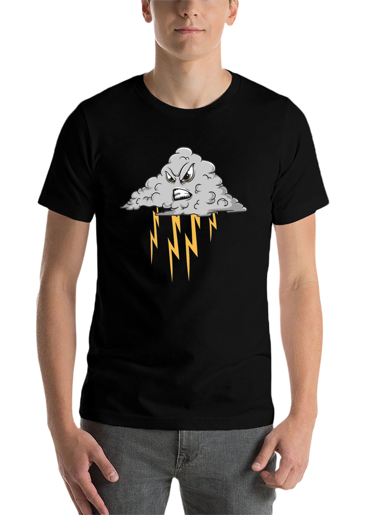 Black Storm Cloud Graphic Tee - Black Cotton T-Shirt view 7