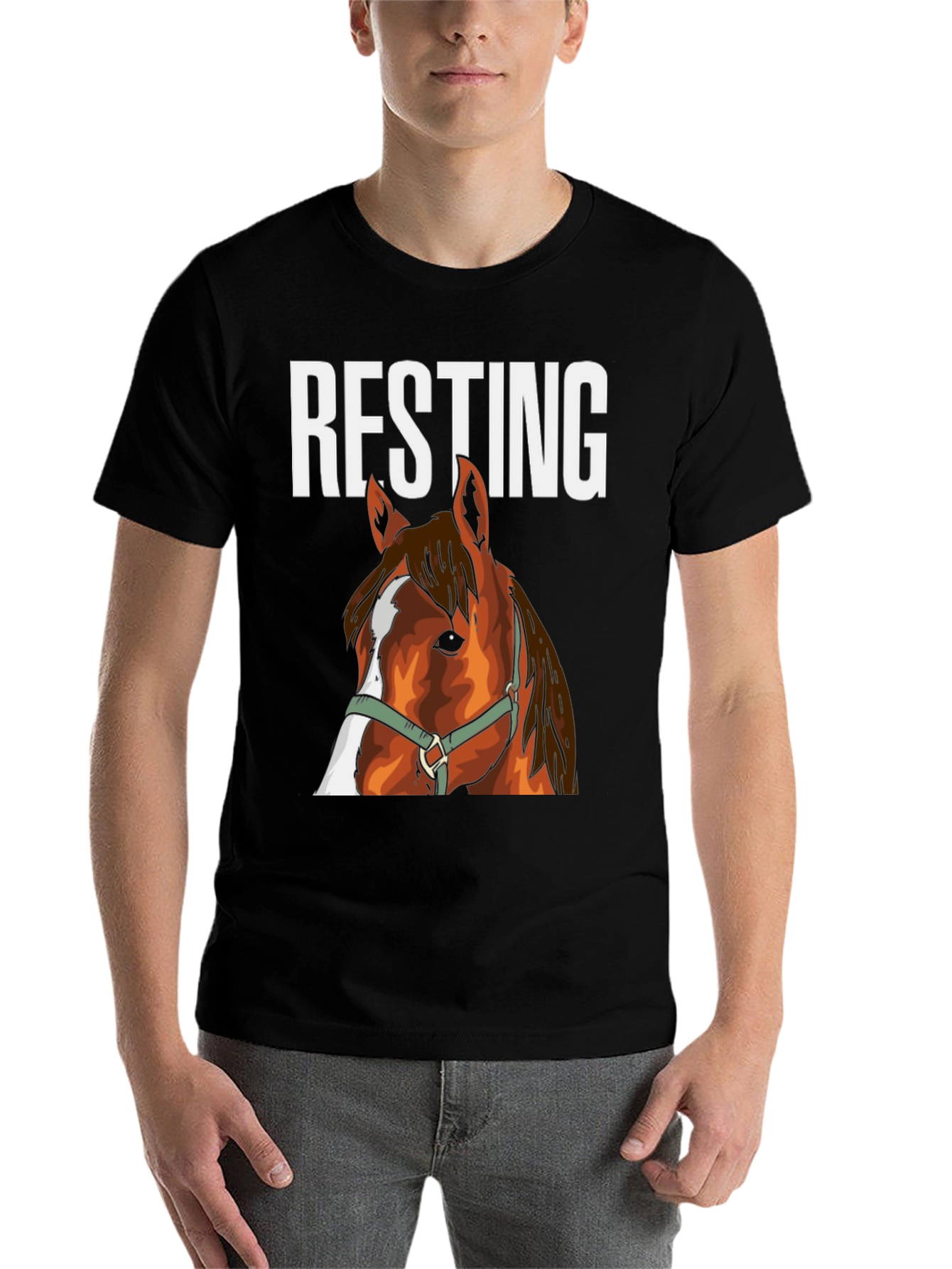 Black Resting Horse Face Graphic Tee view 7
