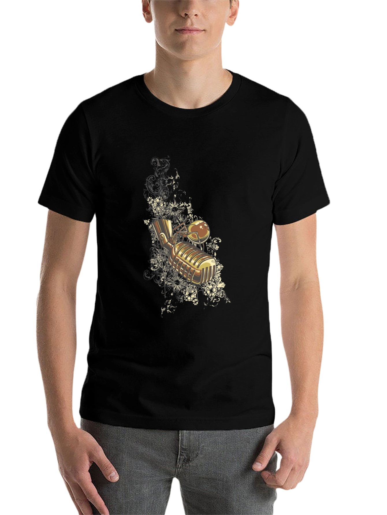 Black Vintage Microphone Graphic Tee - Retro Style view 7
