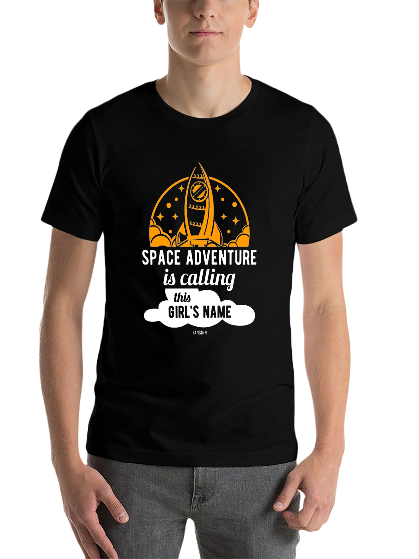 Black Space Adventure Calling Girl's Name T-Shirt view 7
