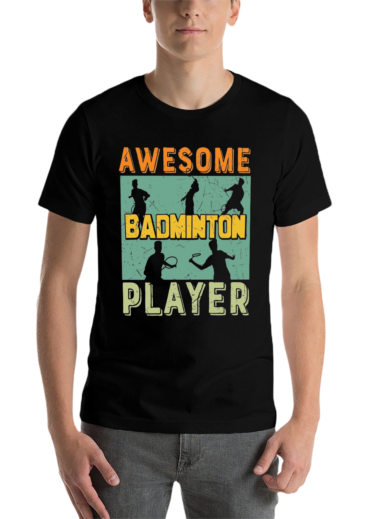 Black Awesome Badminton Player Graphic Tee view 7