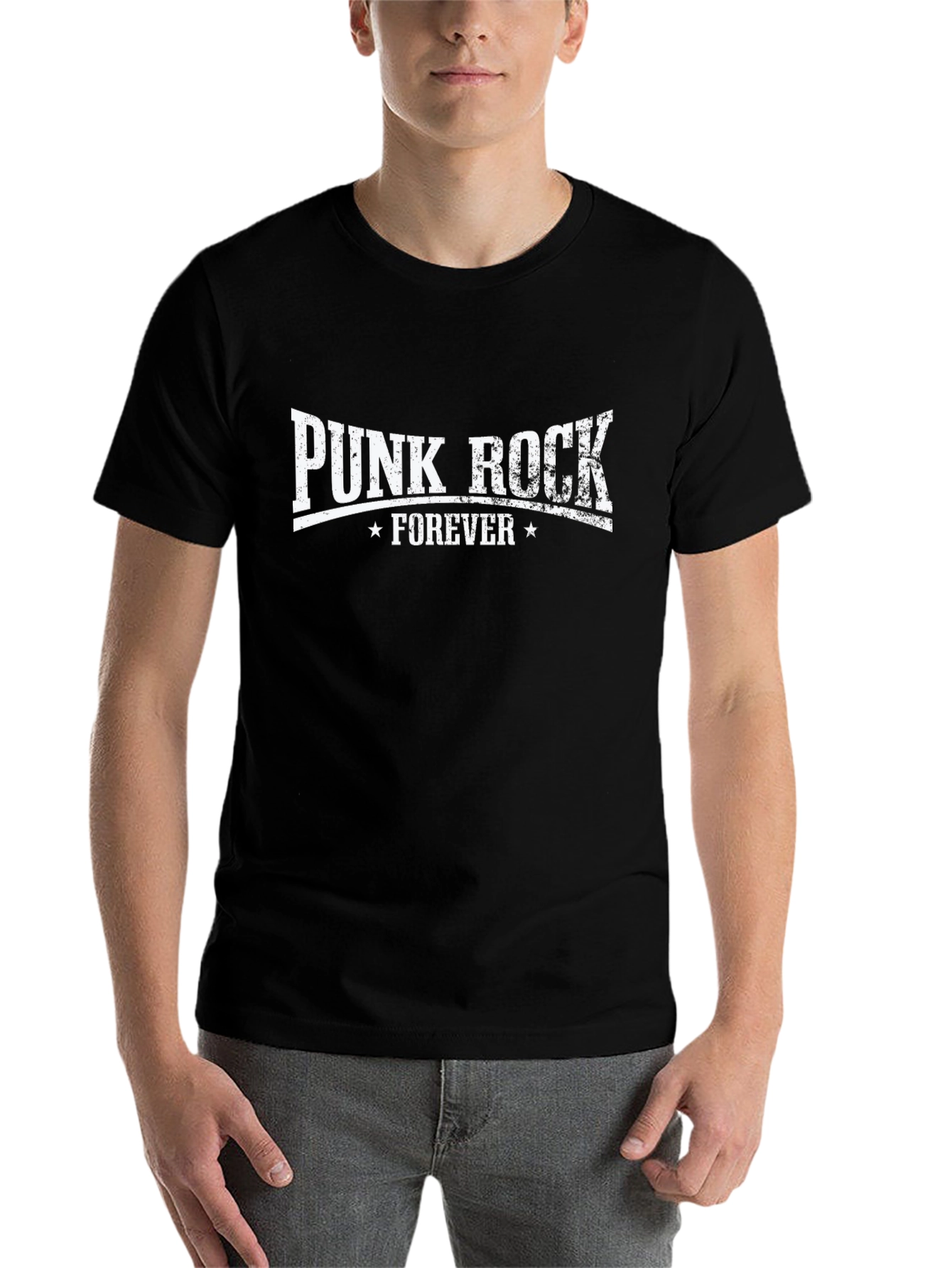 Black Punk Rock Forever Graphic Tee - Black Cotton T-Shirt view 7