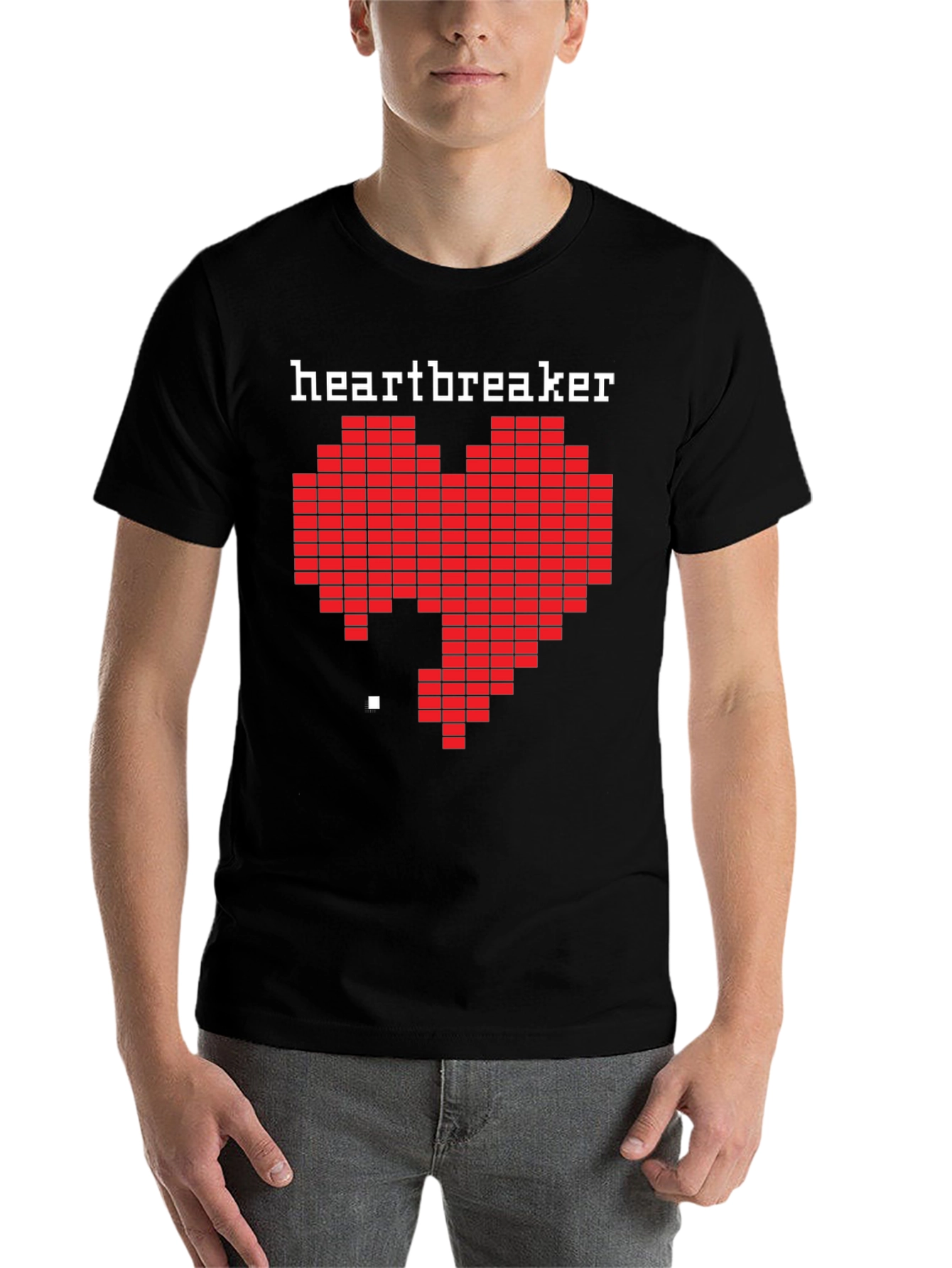 Black Heartbreaker Pixel Art Graphic Black T-Shirt view 7