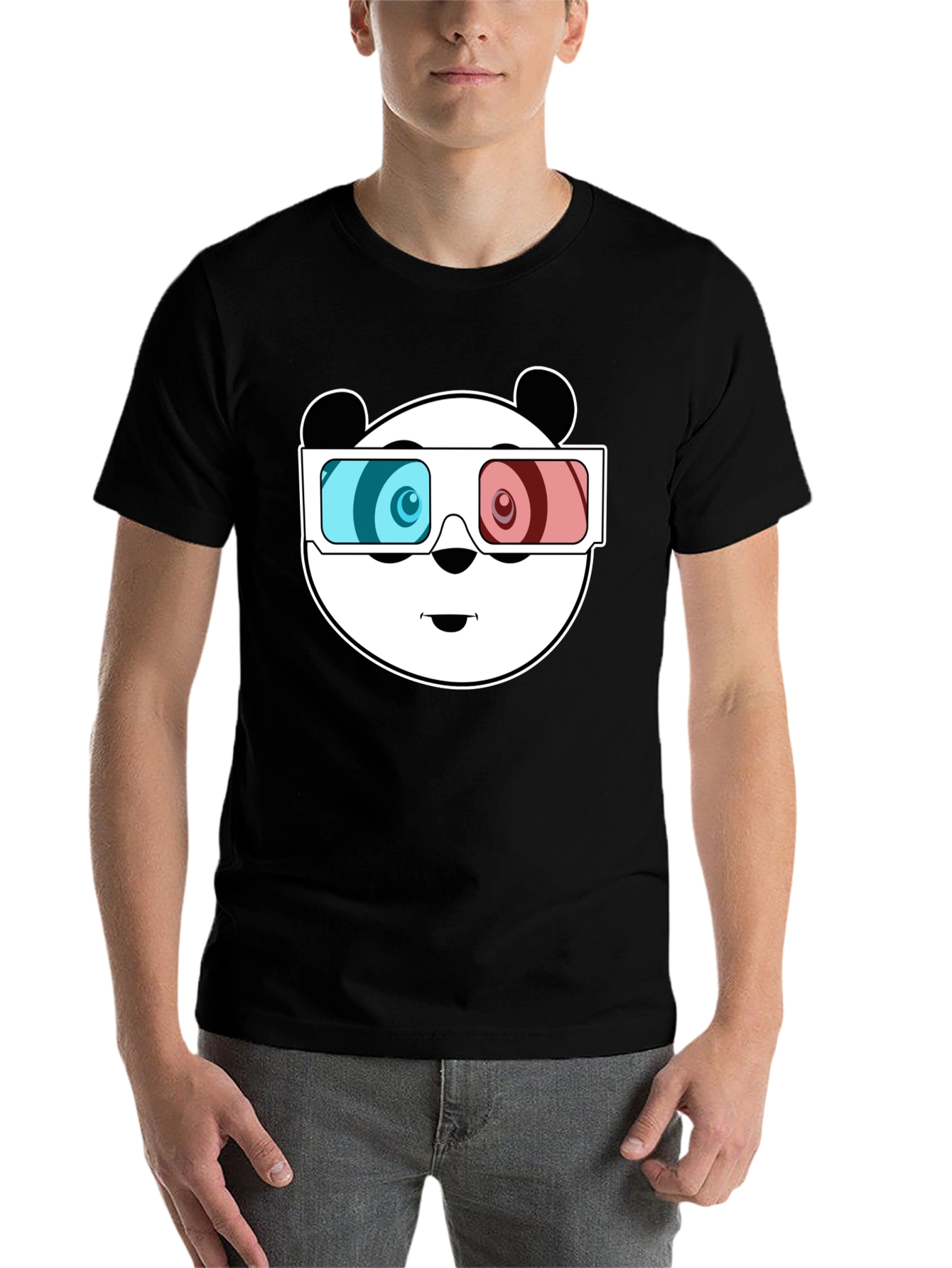 Black Cool Panda 3D Glasses Black T-Shirt view 7
