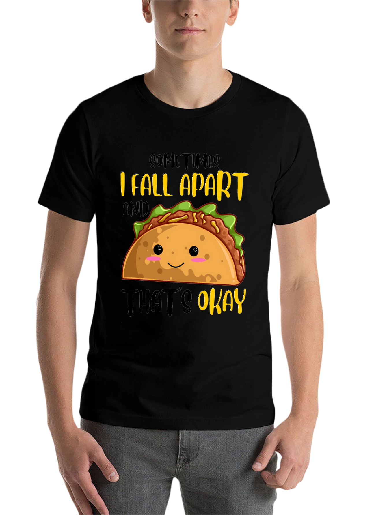 Black Funny Taco Graphic T-Shirt - Sometimes I Fall Apart view 7