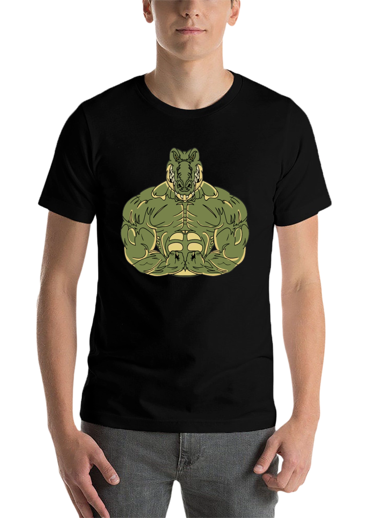 Black Muscle Alligator Graphic Tee - Black Cotton T-Shirt view 7