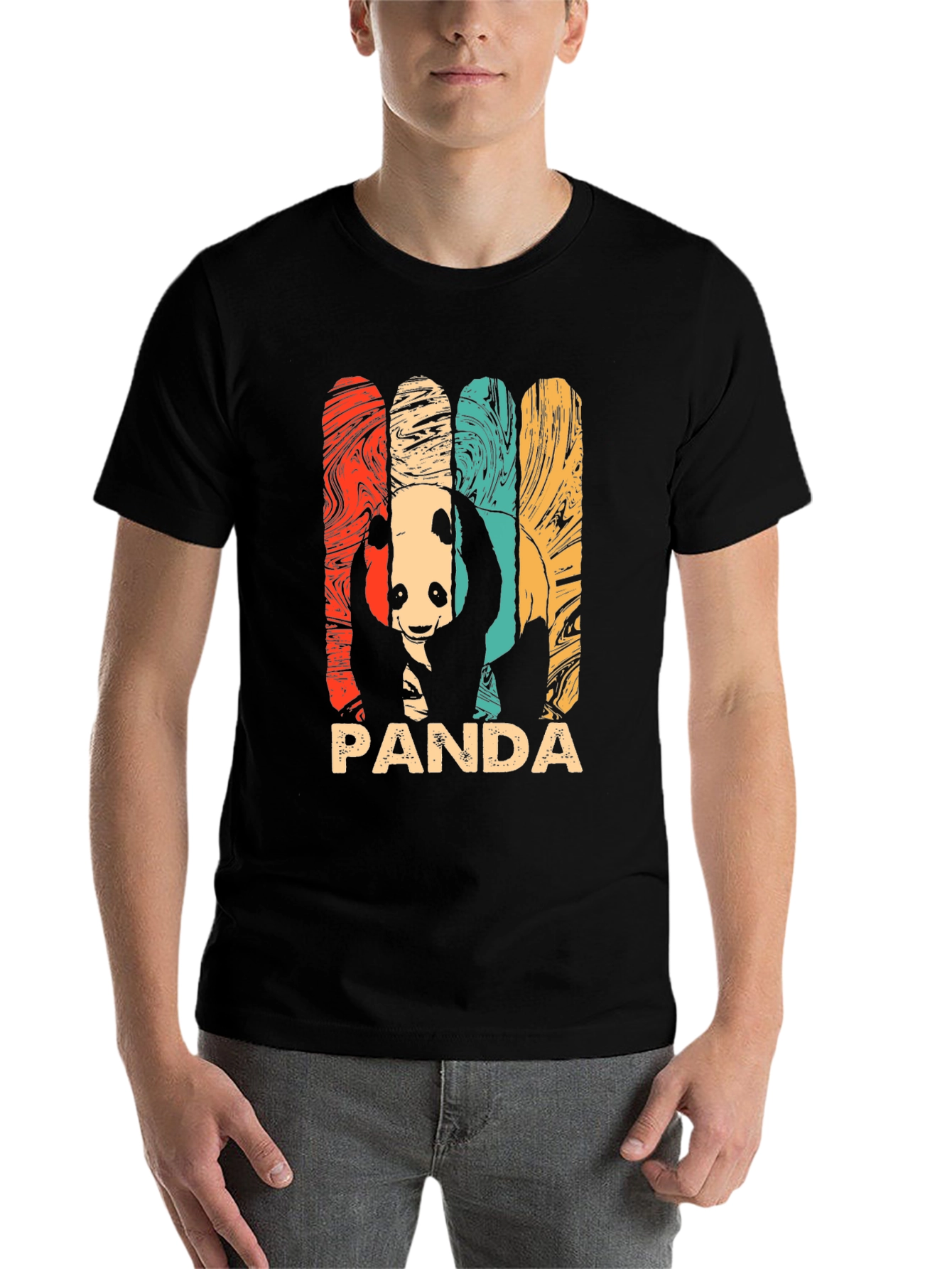 Black Retro Panda Graphic Tee - Men's Black T-Shirt view 7