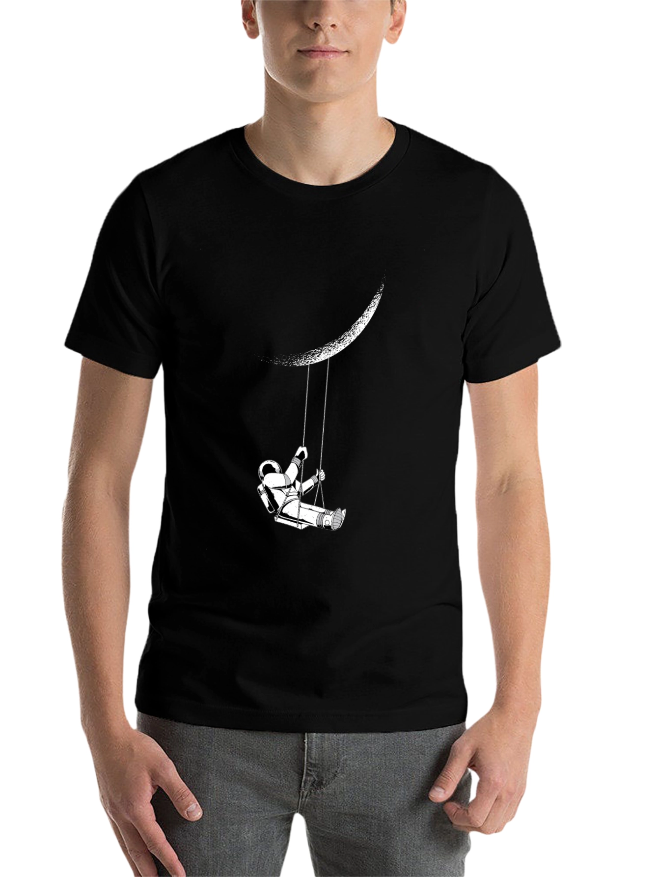 Black Astronaut Moon Swing Graphic T-Shirt view 7