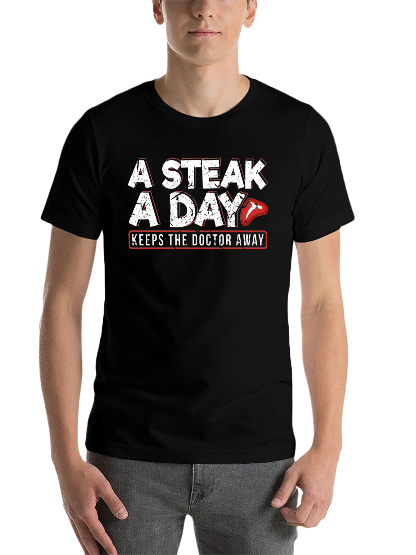 Black A Steak a Day T-Shirt - Funny Meat Lover Tee view 7