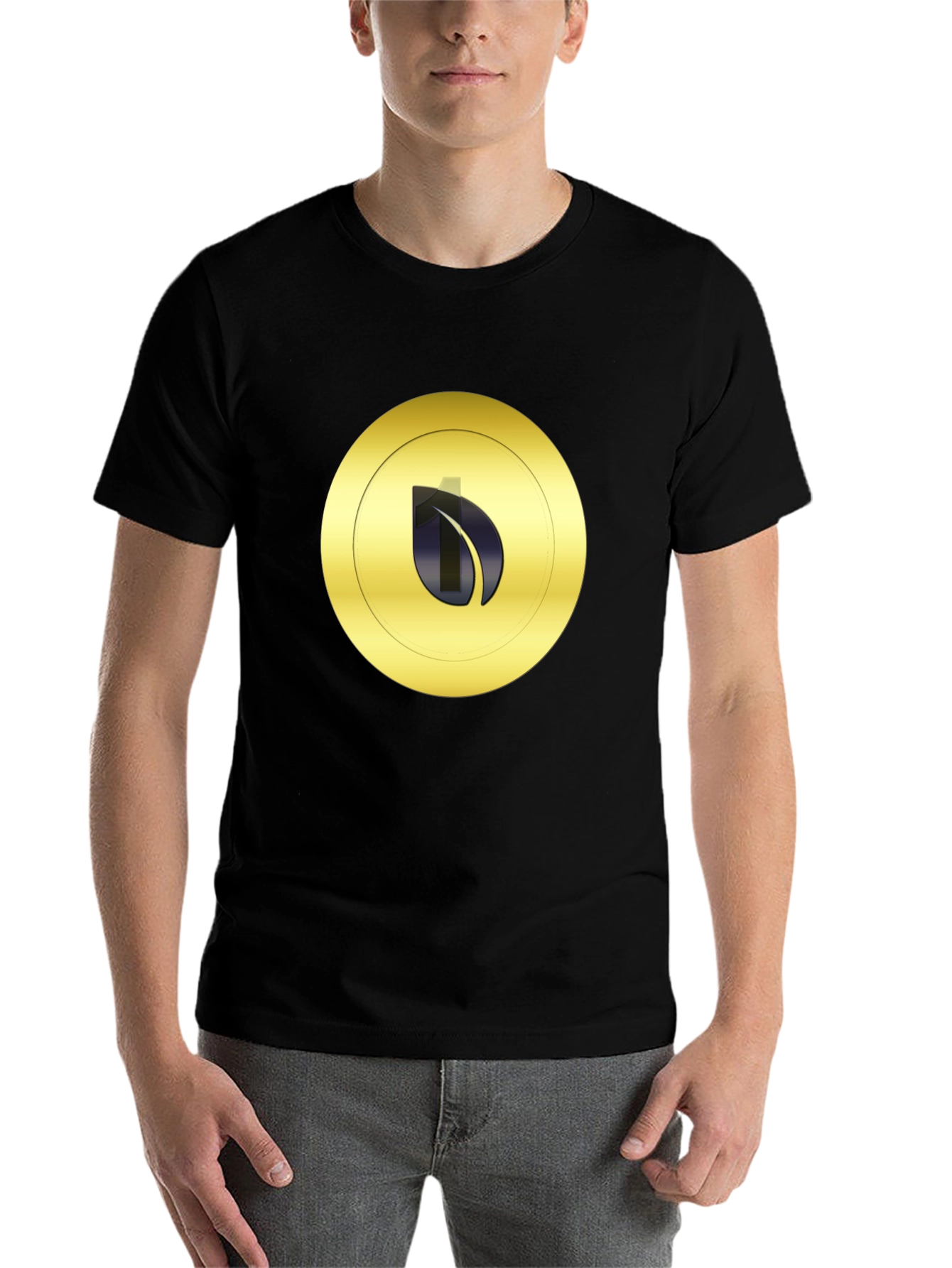 Black Black T-Shirt with Gold Leaf Emblem view 7