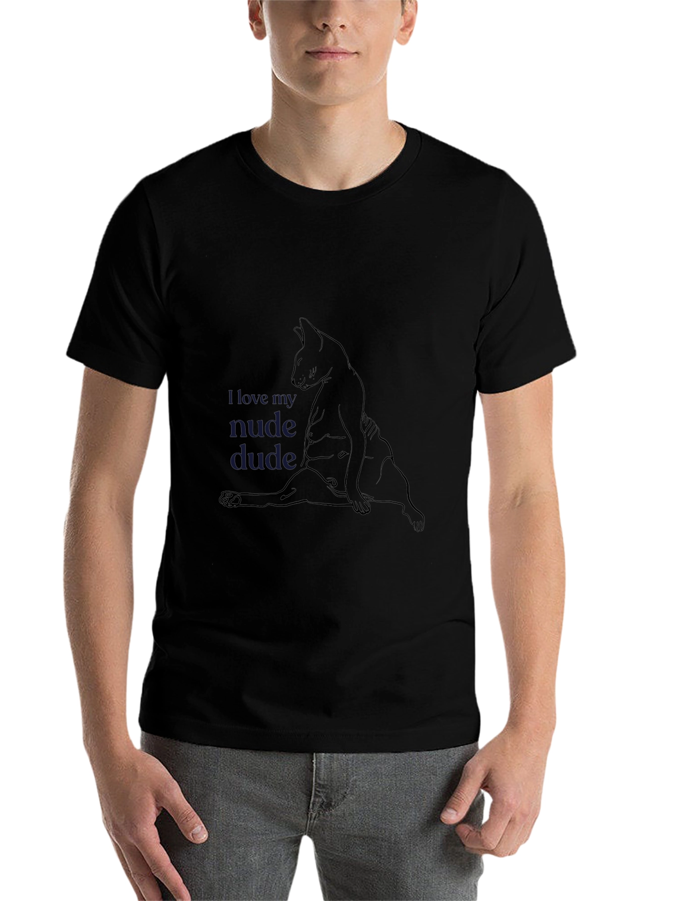 Black Humorous Cat Design Tee - I Love My Nude Dude view 7