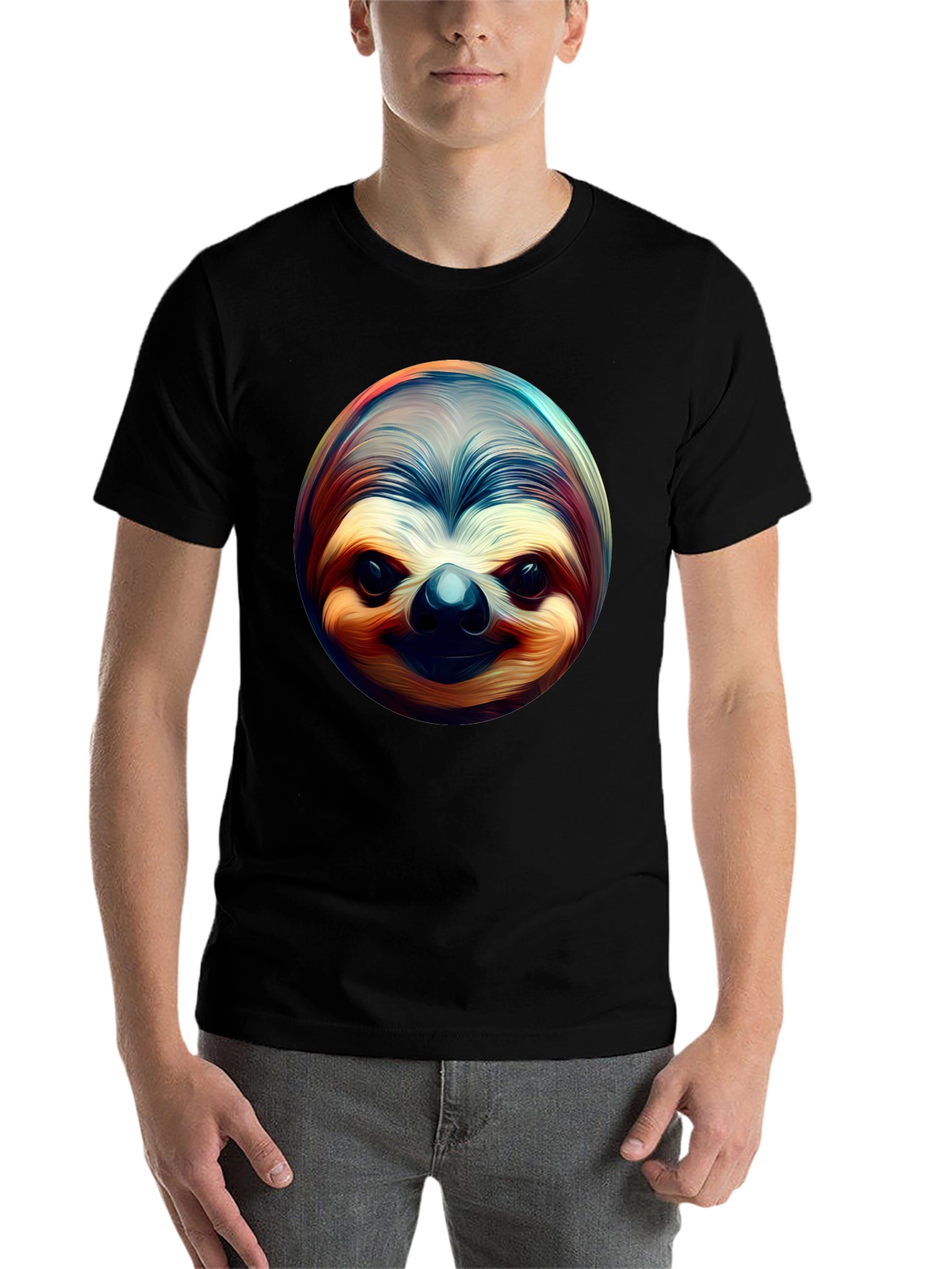 Black Sloth Face Graphic Tee - Black Casual Shirt view 7