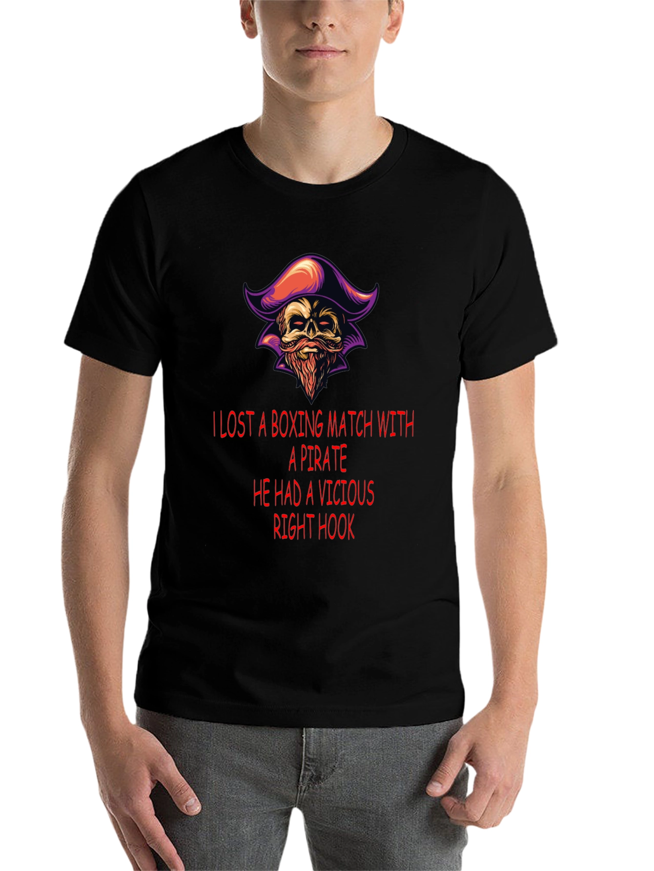 Black Pirate Boxing Match T-Shirt: Vicious Right Hook Tee view 7