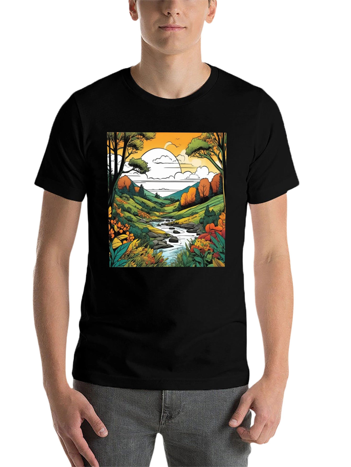 Black Nature River Black T-Shirt view 7