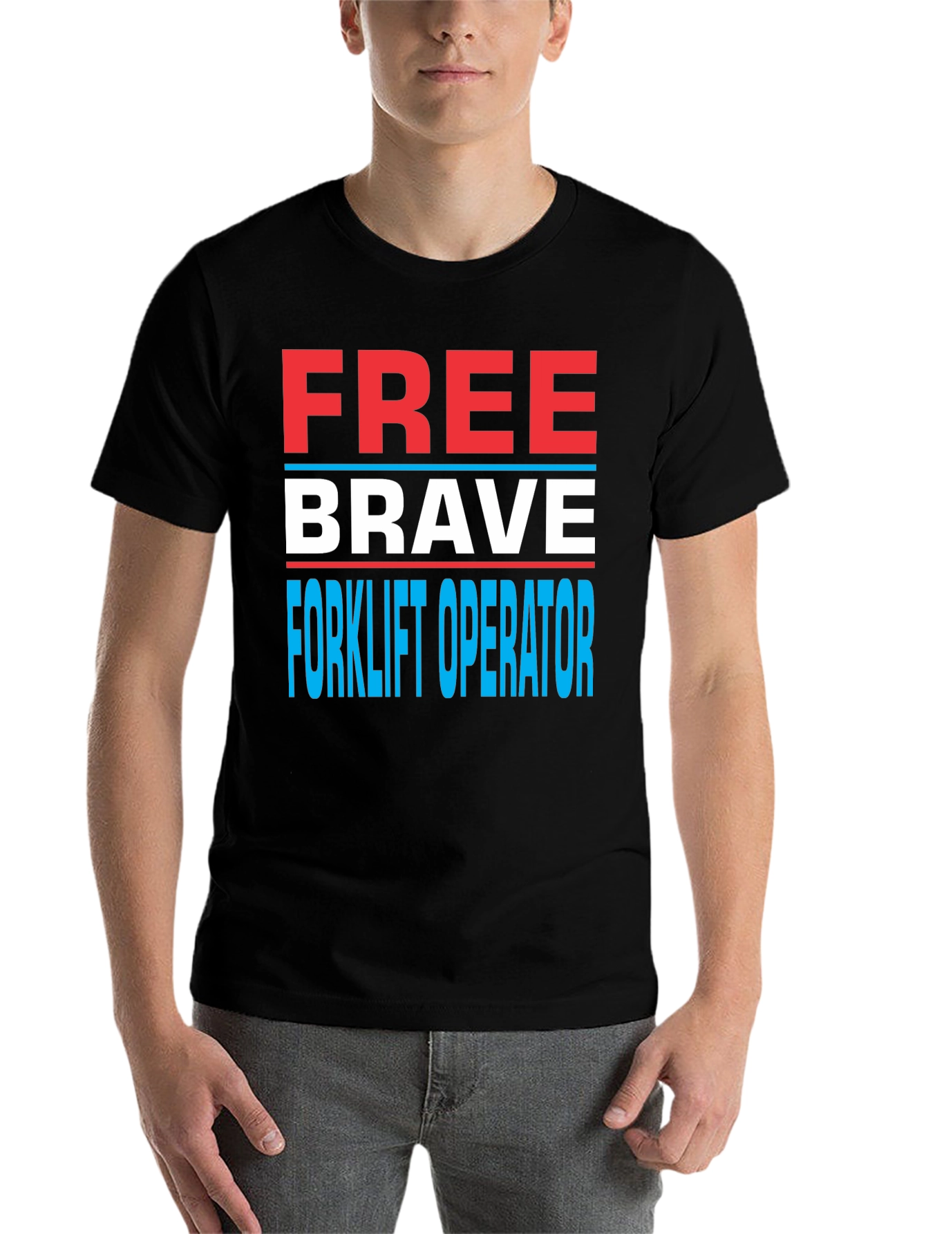 Black Free Brave Forklift Operator Graphic Tee view 7