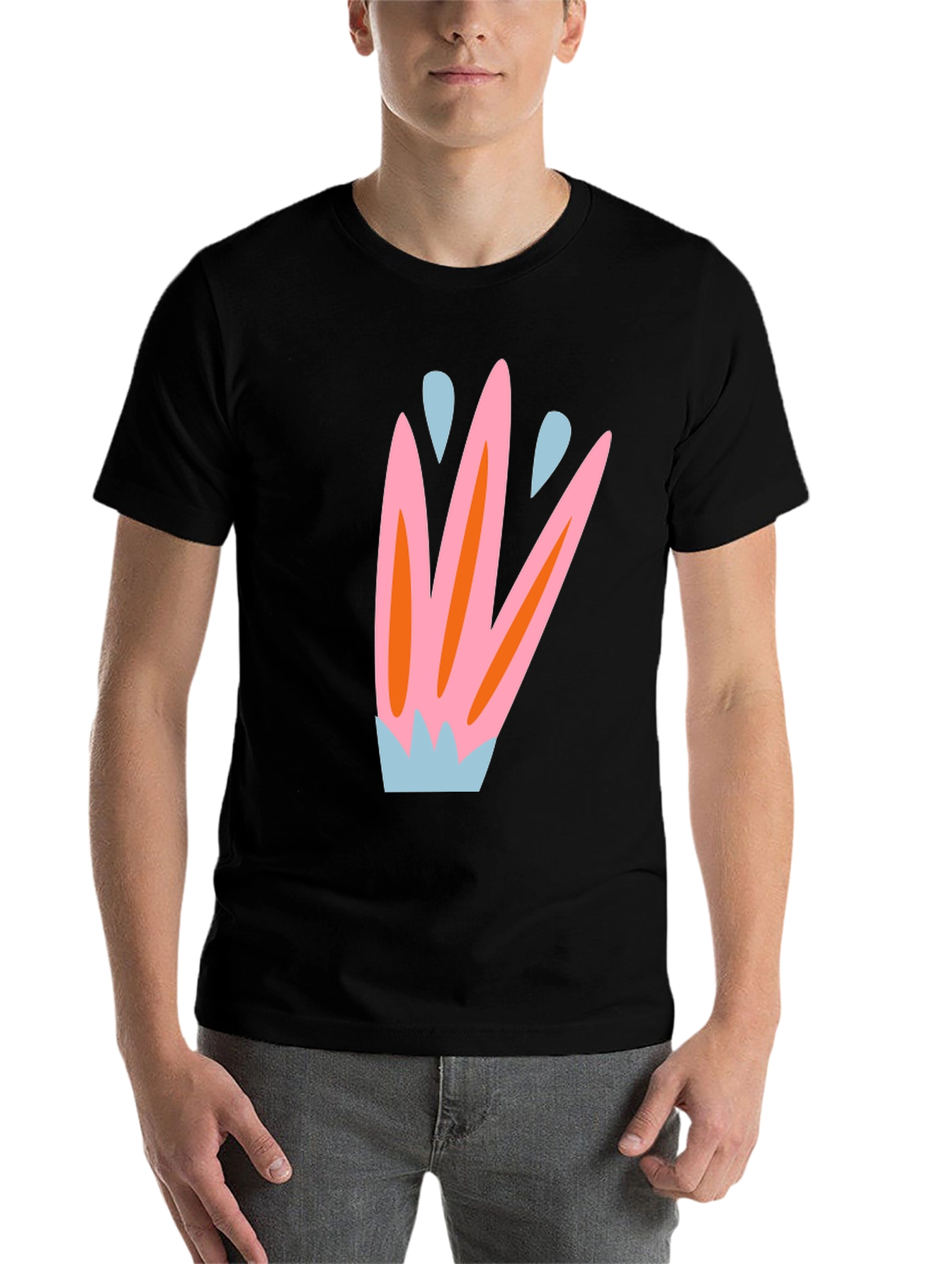 Black Abstract Floral Print Black T-Shirt view 7