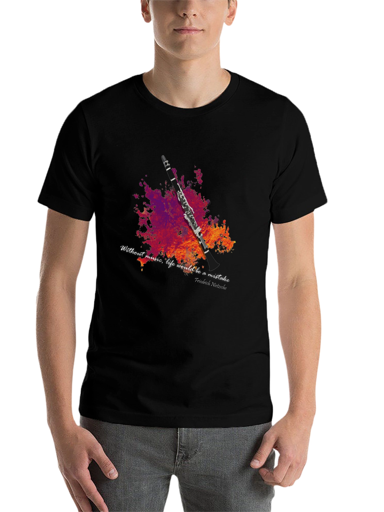 Black Music Lover T-Shirt - Clarinet Design view 7
